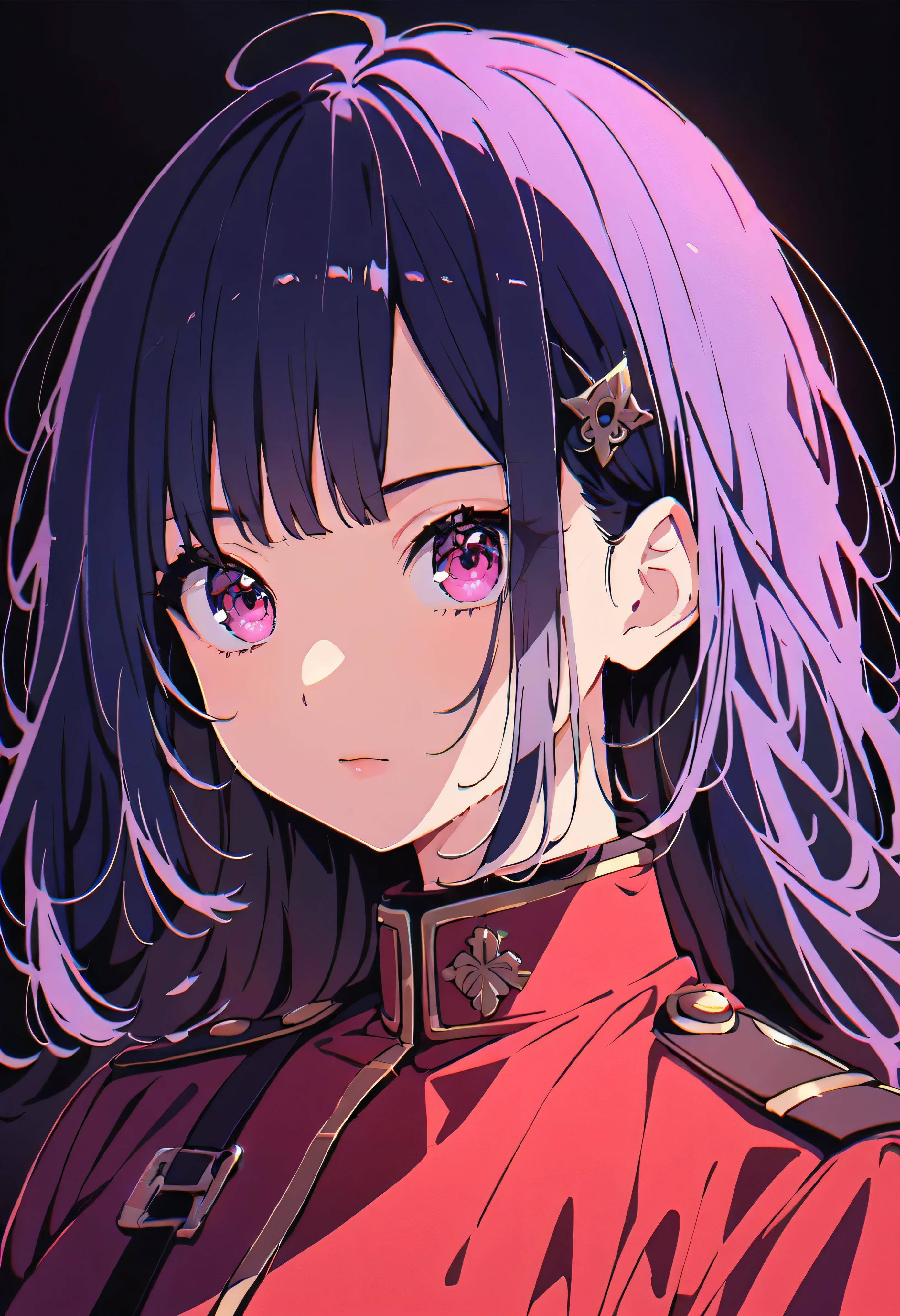 8K, highest quality, 1 girl, (skin dents), night, (dark), clear indoor background, (people々々), beautiful bangs, nice,, (clothing and uniforms:1.3),soft lighting, charm, dark Room, (closed your mouth:1.2, beautiful eyes, fine eyes, detailed iris, beautiful lips, beautiful nose, beautiful face),(primary color:1.5)