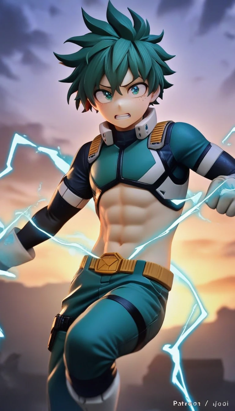 1 boy, male focus, Izuku Midoriya, my hero academia, Injuried, electricity,, masterpiece, best quality, very aesthetic, Ridiculous