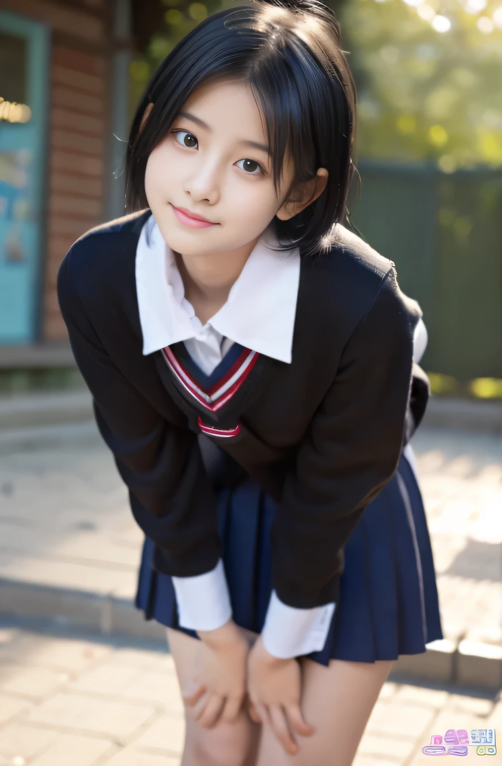 A close up of a woman in a school uniform posing for a picture - SeaArt AI