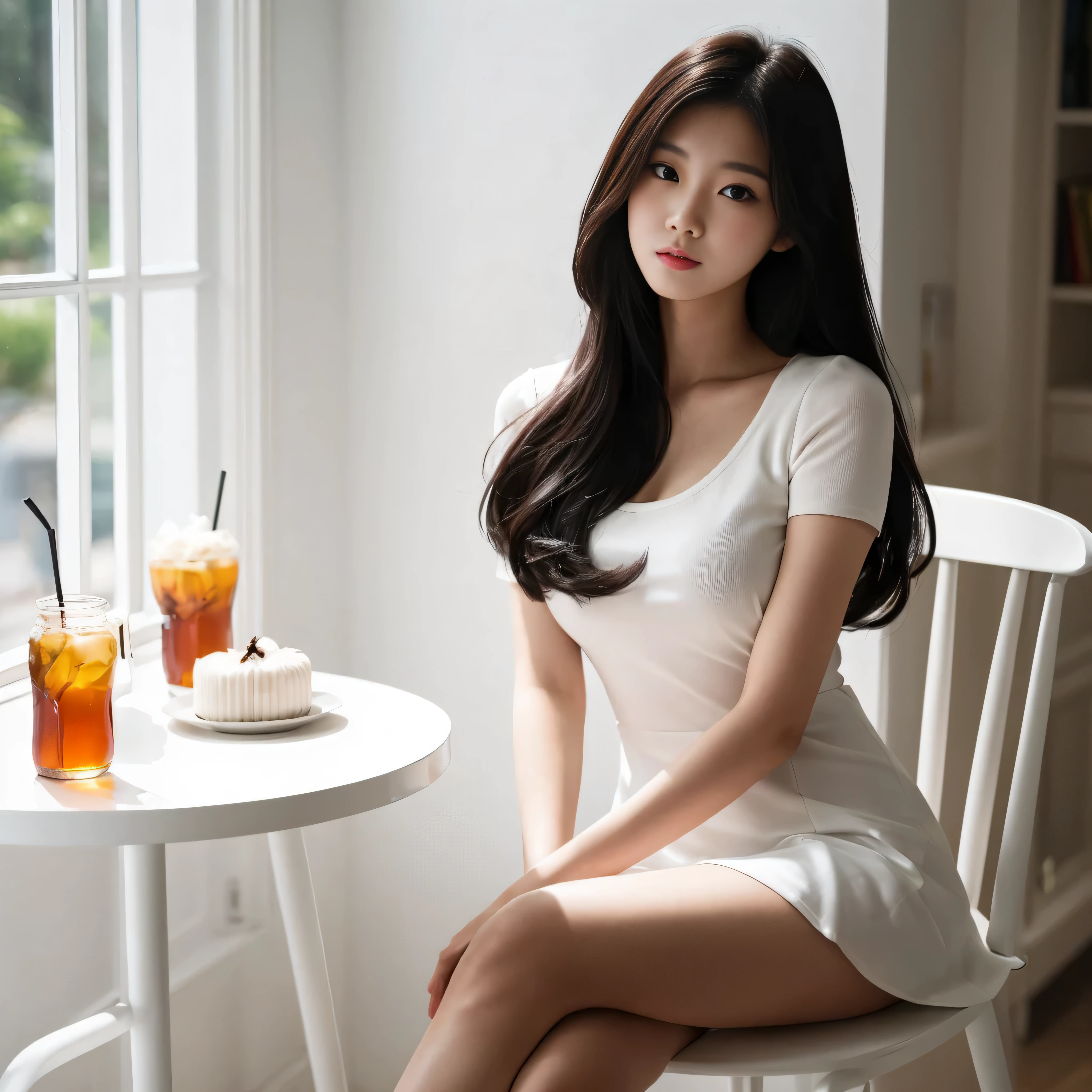 araffe woman sitting on a chair in a white dress, gorgeous young korean woman, beautiful south korean woman, korean girl, beautiful young korean woman, korean woman, beautiful asian girl, asian girl with long hair, asian girl, korean women's fashion model, beautiful girl model, beautiful model girl, attractive girl, beautiful asian woman, young asian girl