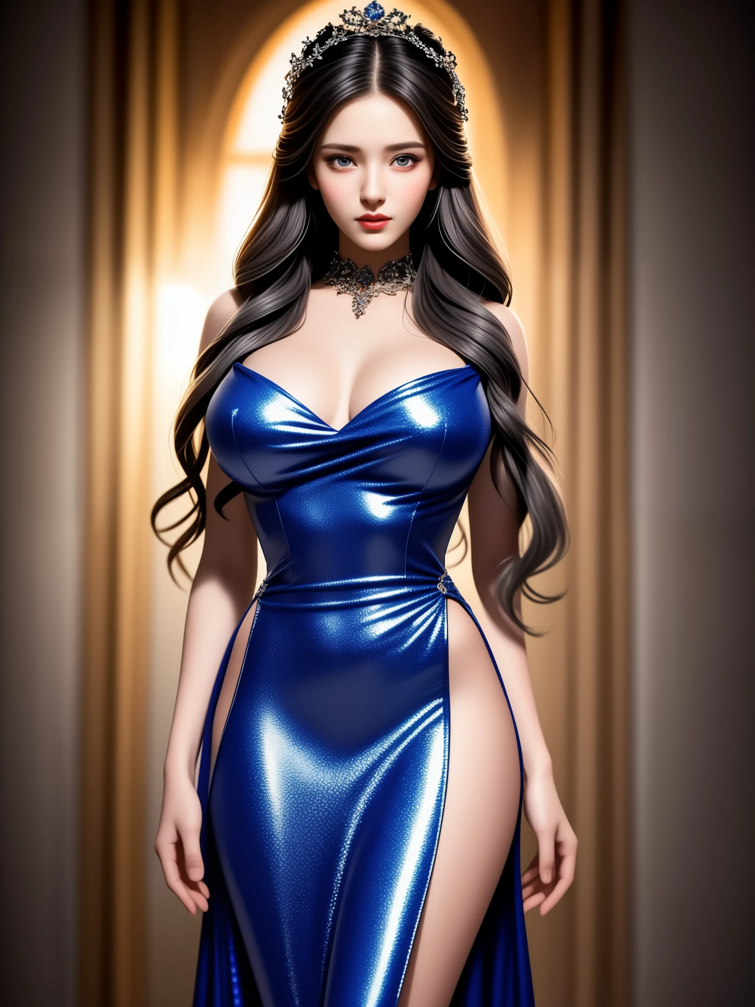 detailed lips, long wavy hair, serpents for hair, fierce expression, pale complexion, mesmerizing gaze, vibrant colors, soft lighting, (hyperrealistic), (illustration), (high resolution), (8K), (extremely detailed), (best illustration), (beautiful detailed eyes), (best quality), (ultra-detailed), (masterpiece), (wallpaper), (photorealistic), (natural light), (detailed realistic beautiful face), (high detailed realistic skin texture), (solo:1.51), (1 girl:1.52), (high detailed realistic hair), (ashgrey hair:1.35), (heterochromic eyes), (detailed eyes), (beautiful eyes:1.37), (sparkling eyes), (realistic huge breasts:1.53), (slender abs), (dynamic pose), (closed tiny mouth:1.3), (concentrated expression), (upon body from head to thigh:1.55), (looking at viewer), (double eyelids), (wearing exotics party long dress:1.5),