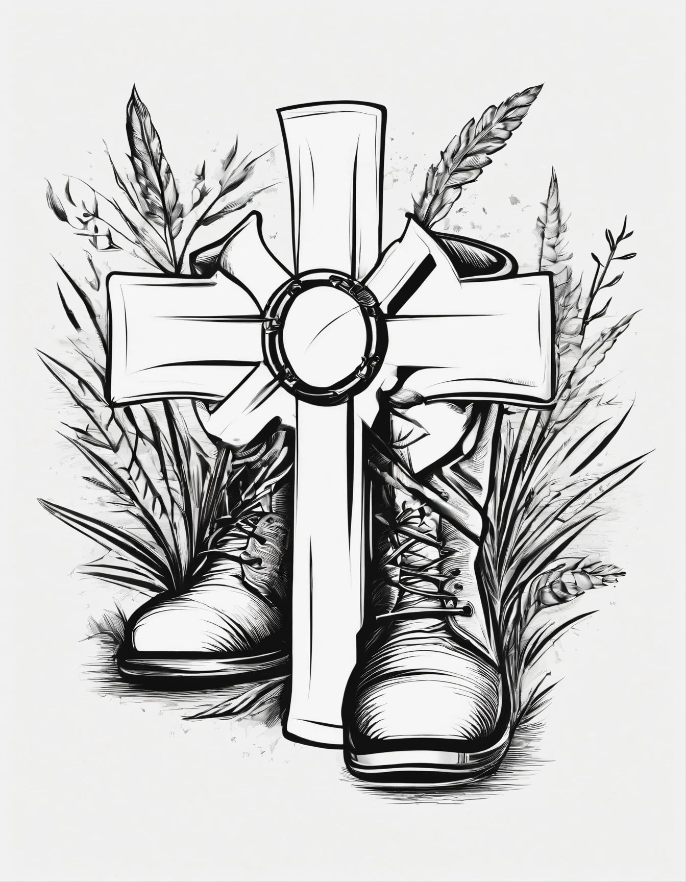 Field Cross: A poignant image of a field cross with a helmet and boots, a symbol of sacrifice and remembrance.