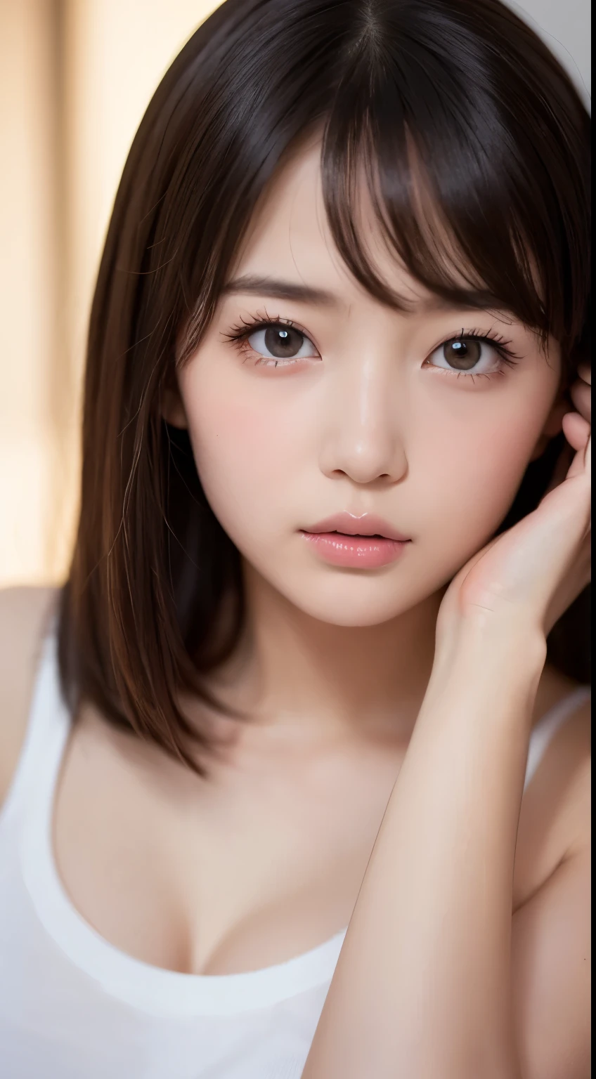 (:1.5,) (10 years old:1.5), (ma3)、Super detailed finish、(High resolution、8K:1.3)、(highest quality、Ultra-realistic as a photo:1.5)、sharp focus, 超High resolutionの顔、the face is in focus、Ultra high definition and beautiful eyes、Eyes are symmetrical:1.3、High-definition and beautiful skin、firm skin、close up of face, (My shirt is off and my shoulders are visible:1.1)、very cute、very cute, anxious look、blush:1.3, embarrassing:1.3、stare at the camera:1.2