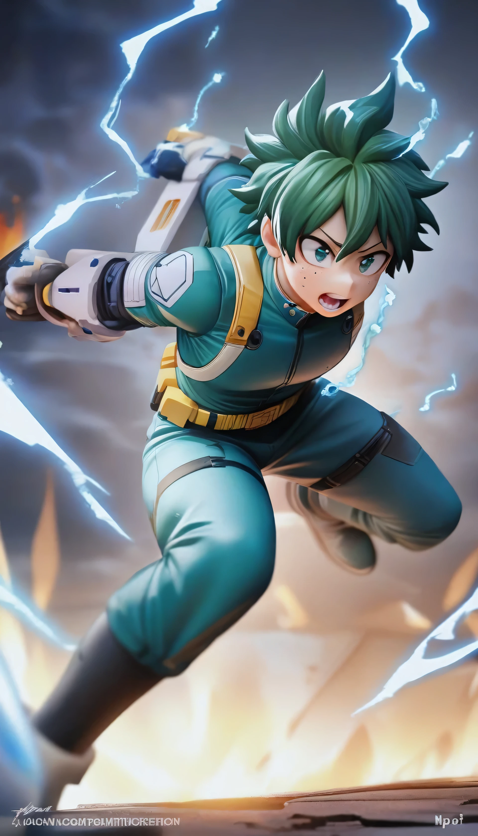 1 boy, male focus, Izuku Midoriya, my hero academia, harm, electricity,, masterpiece, best quality, very aesthetic, ridiculous