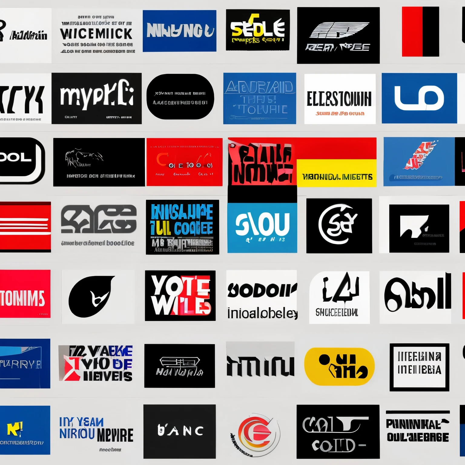 small collection of different logos on a white background, punk-rock theme, colorful, computer graphics, graphic logos in international typographic style, logomarks, Jean Arp