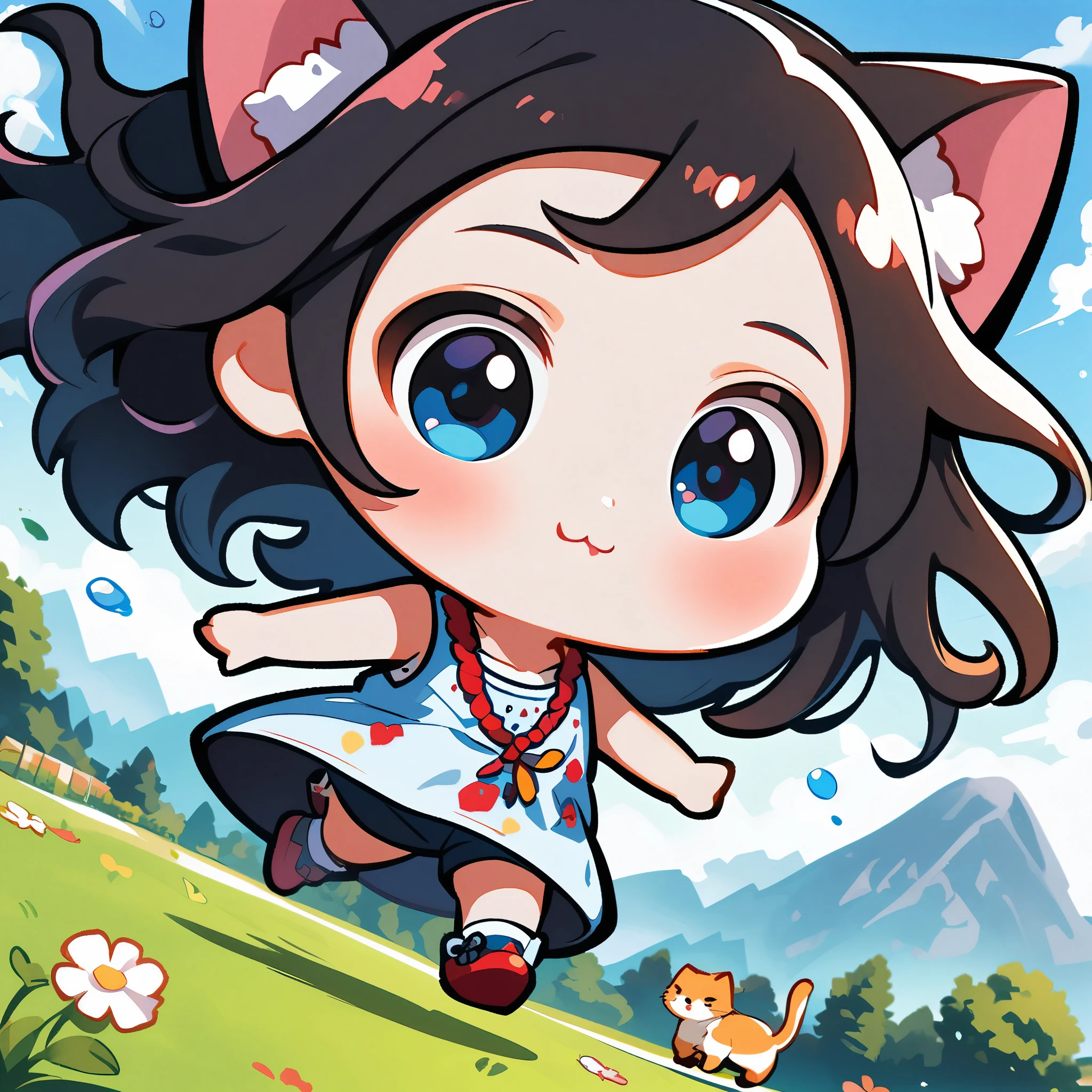 ((anime chibi style)), cute looking kitten with adorable eyes in the park, dynamic angle, depth of field