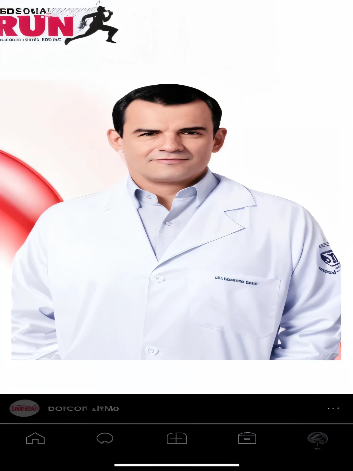 um close de um homem com um jaleco em frente a um fundo vermelho e branco, Doutor, salustiano garcia cruz, lab coat, wearing a lab coat, lab coats, by Manuel Ortiz de Zárate, medical Doutor, vestindo jaleco, catalog photo, jorge lacera, jaleco e camiseta, Arauto Ortega