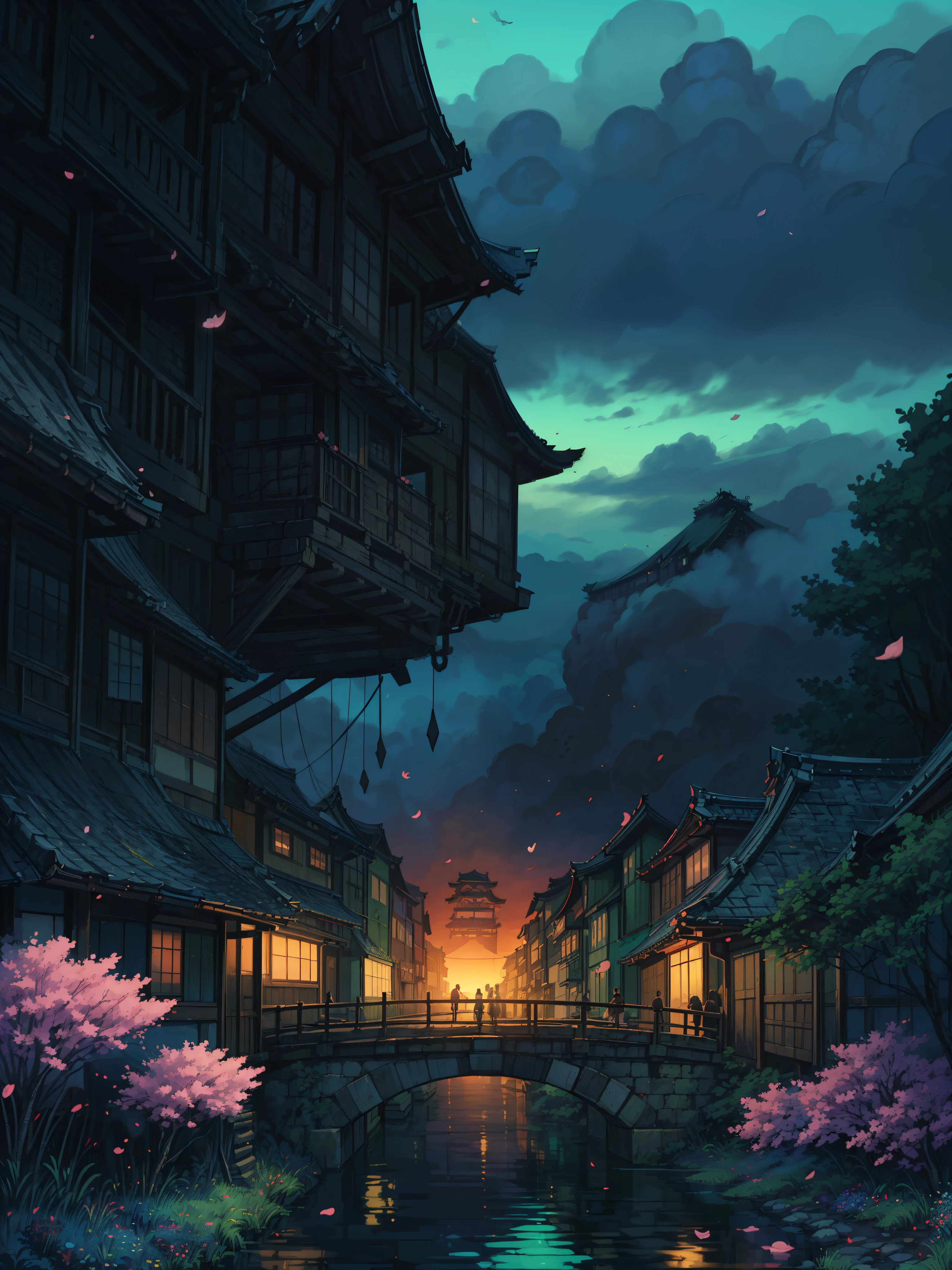(masterpiece:1), (Hawk eye view:1.7), (walking on a bridge facing a Japanese Torri:1.6), (flowers:1.3), (Buddhist flags:1.5), (day time:1.5), silence, (blue cloudy sky:1.4), (travel vibe:1.5), (soft glow of vibrant tones:1.4), (Amazon forest:1.r), magnificent sky, (volumetric light:1.2), peaceful, (petals in air:1.4), (vibrant bright tones:1.5),(long grass:1.3), (windy:1.3), (beautiful decorations:1.5), (dense forest:1.4), (beautiful aesthetics:1.2), (wanderlust:1.5), beautiful tones, subtle colors, peaceful, (illustration: 1.0), epic composition, realistic lighting, (no human:1.6), HD details, masterpiece, best quality, ,