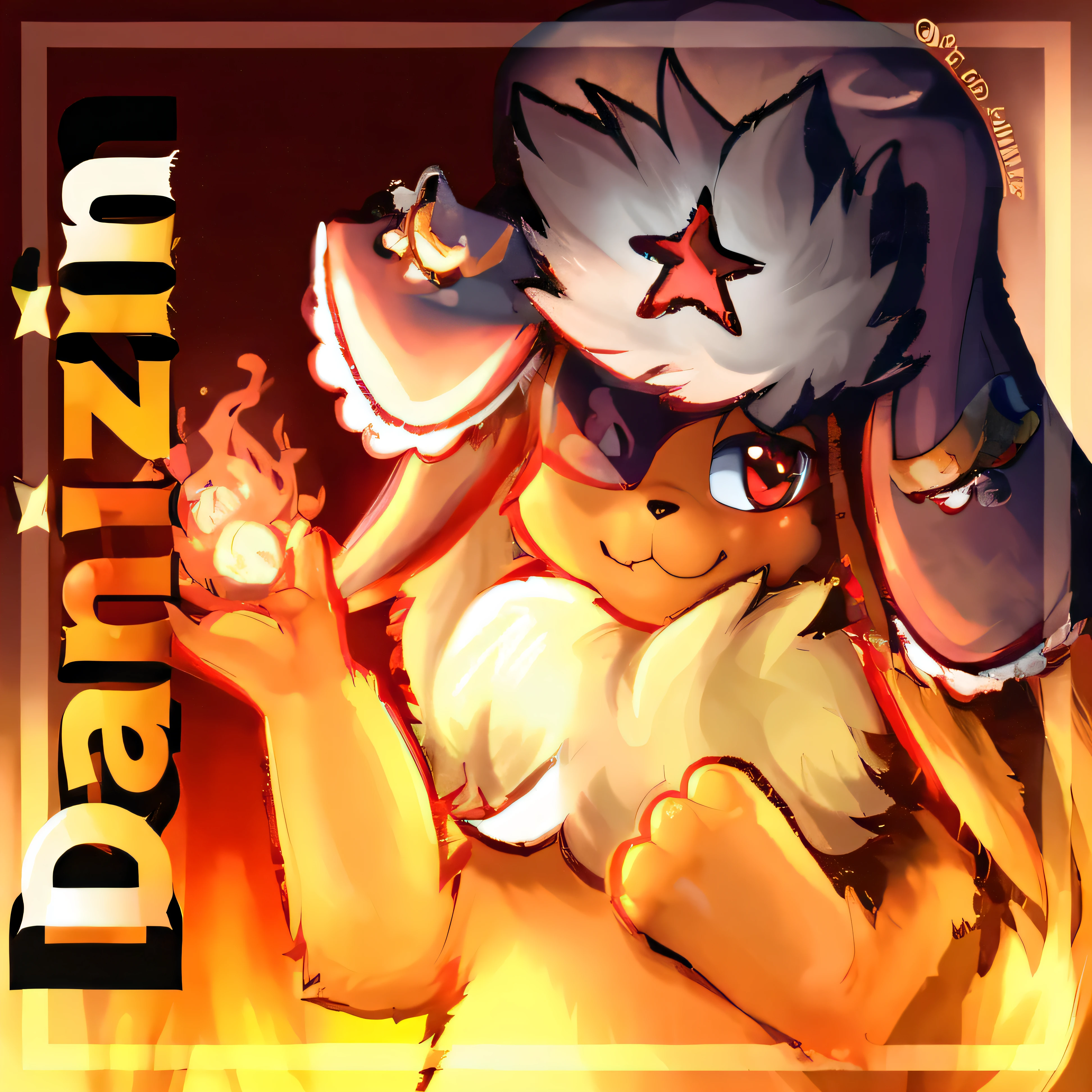 anime style image of a Flareon with a star on its head, friendly smile, erect penis, canine penis, inspirado no Mestre Kanbun, Arte Furson, Furson!!!!, Arte peluda!!!, Furson, Admirador de arte, Furson Commission, official Admirador de arte, fursone art hairy commission, furson peludo, detailed Admirador de arte, Danbooru e ArtStation, female Furson, chibi