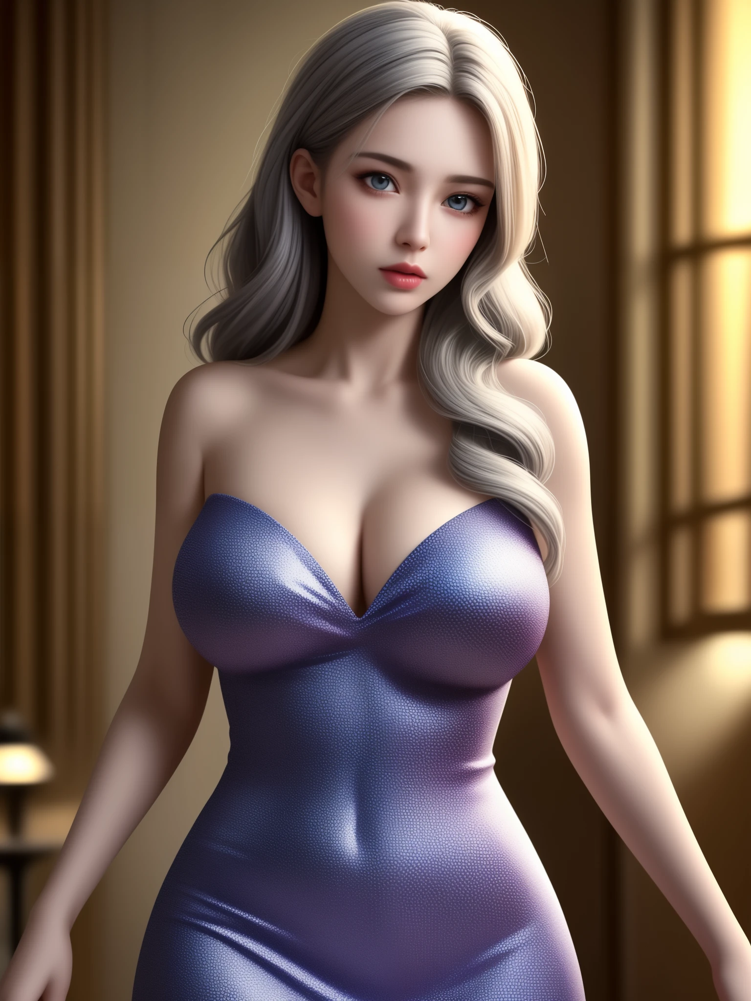 detailed lips, long wavy hair, serpents for hair, fierce expression, pale complexion, mesmerizing gaze, vibrant colors, soft lighting, (hyperrealistic), (illustration), (high resolution), (8K), (extremely detailed), (best illustration), (beautiful detailed eyes), (best quality), (ultra-detailed), (masterpiece), (wallpaper), (photorealistic), (natural light), (detailed realistic beautiful face), (high detailed realistic skin texture), (solo:1.51), (1 girl:1.52), (high detailed realistic hair), (ashgrey hair:1.35), (heterochromic eyes), (detailed eyes), (beautiful eyes:1.37), (sparkling eyes), (realistic huge breasts:1.5), (slender abs), (dynamic pose), (closed tiny mouth:1.3), (concentrated expression), (upon body from head to thigh:1.55), (looking at viewer), (double eyelids), wearing exotics party long dress,