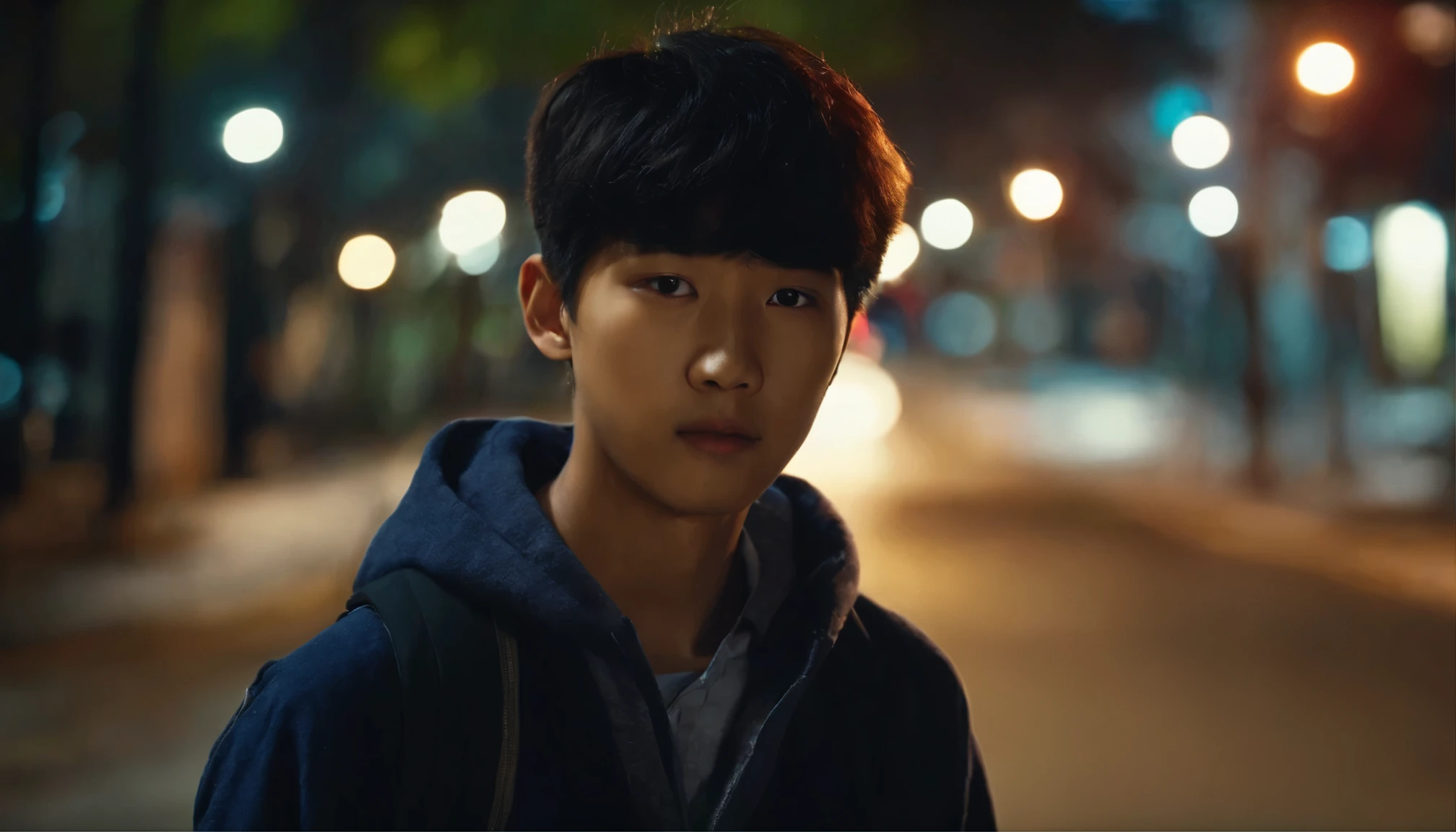 Korean middle school male student walking at night