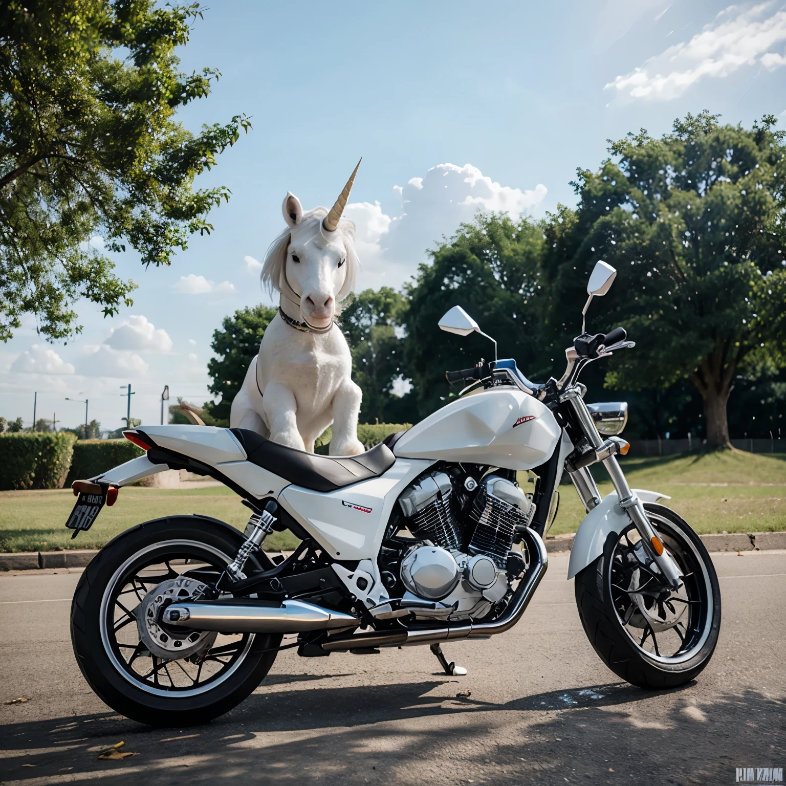 Create a white unicorn-shaped motorcycle