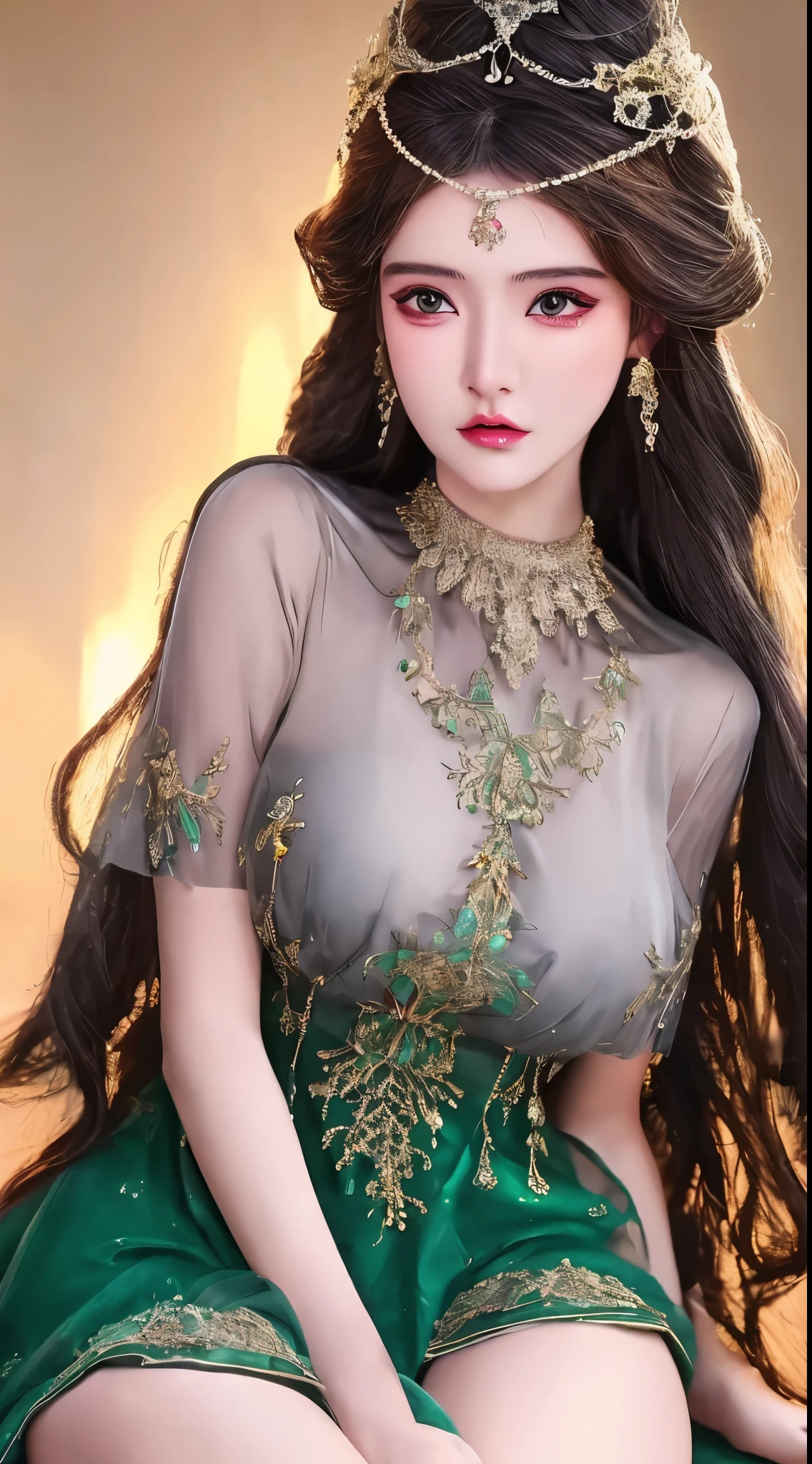 (wearing a red tankt_top, shorts jeans, long hair, posing as a model), sitting, in a green park, detailed lips, long wavy hair, serpents for hair, fierce expression, pale complexion, mesmerizing gaze, vibrant colors, soft lighting, (hyperrealistic), (illustration), (high resolution), (8K), (extremely detailed), (best illustration), (beautiful detailed eyes), (best quality), (ultra-detailed), (masterpiece), (wallpaper), (photorealistic), (natural light), (detailed realistic beautiful face), (high detailed realistic skin texture), (solo:1.51), (1 girl:1.52), (high detailed realistic hair), (ashgrey hair:1.35), (heterochromic eyes), (detailed eyes), (beautiful eyes:1.37), (sparkling eyes), (realistic huge breasts:1.53), (slender abs), (dynamic pose), (closed tiny mouth:1.3), (concentrated expression), (upon body from head to thigh:1.55), (looking at viewer), (double eyelids), (wearing exotics party long dress:1.5),