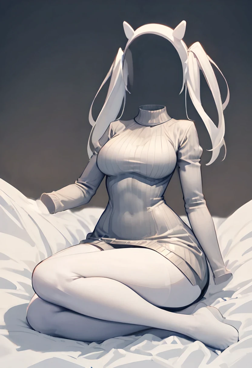 Lineart image of a girl sitting in the middle of a blank background Wearing high socks long white hair, white skin, white clothes, white shoes, white background line art.No colors thick thighs thick  facing forward Apply facing down prespective a hot stinging 