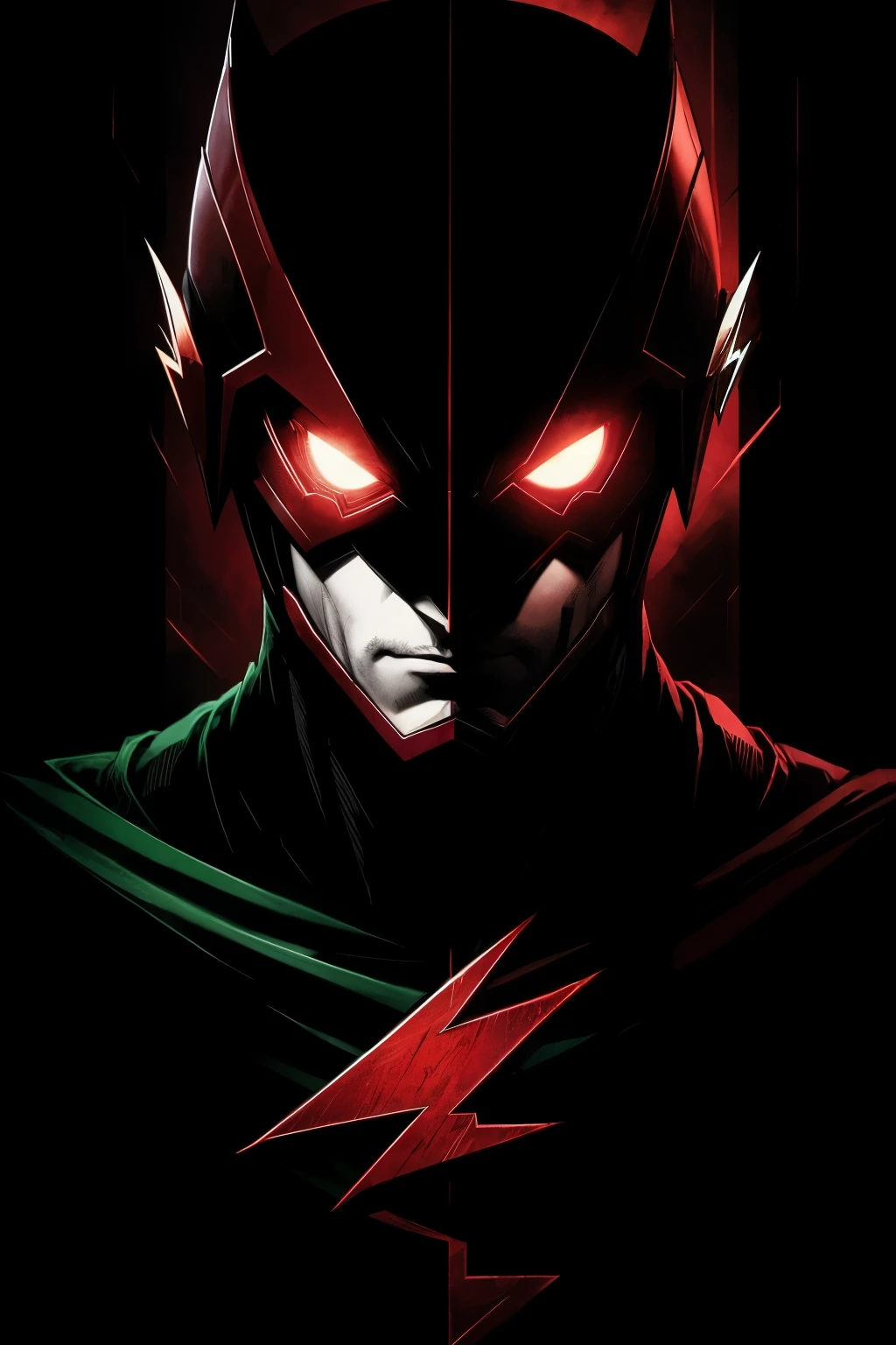 A flash comic book cover by an artist, in the style of dark crimson and green, quietly morbid in tone, featuring Infinity Nets and Ravencore elements. Superbly detailed with heavy shading and harsh flash, the cover showcases a brooding scene with dark red hues dominating the image. The artist's masterpiece, presented in ultra high definition 8K, leaves viewers captivated by its captivating darkness.