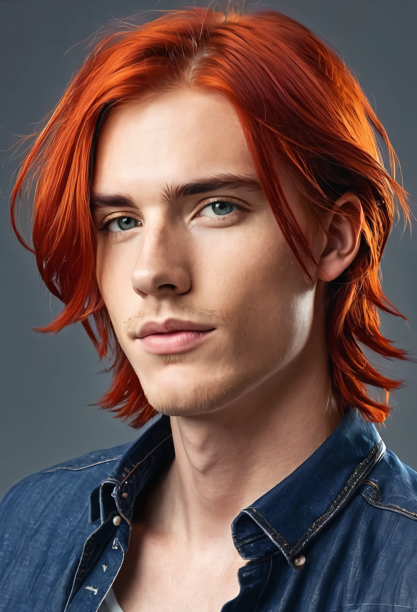 male 2D style Red hair long hair