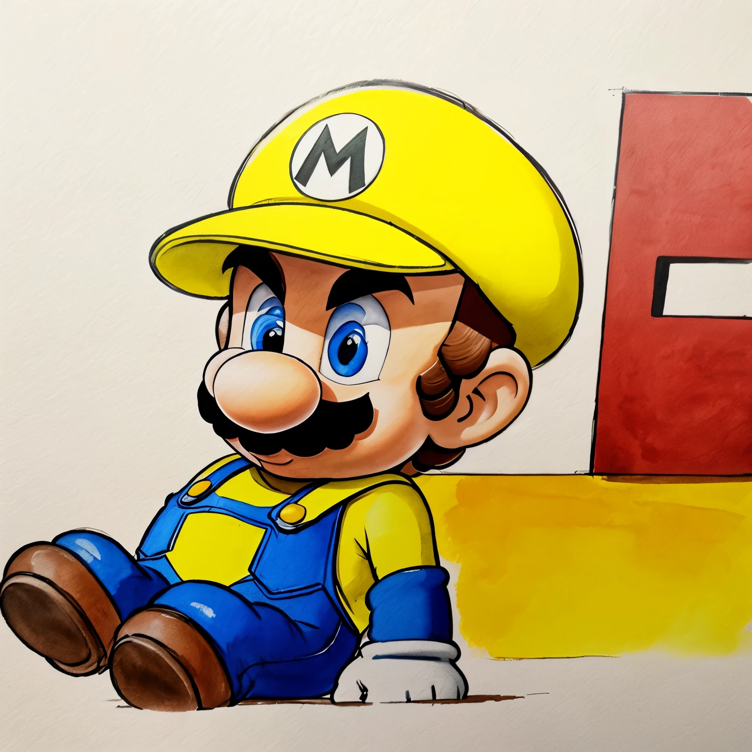 Mario brother's yellow block in aquarela