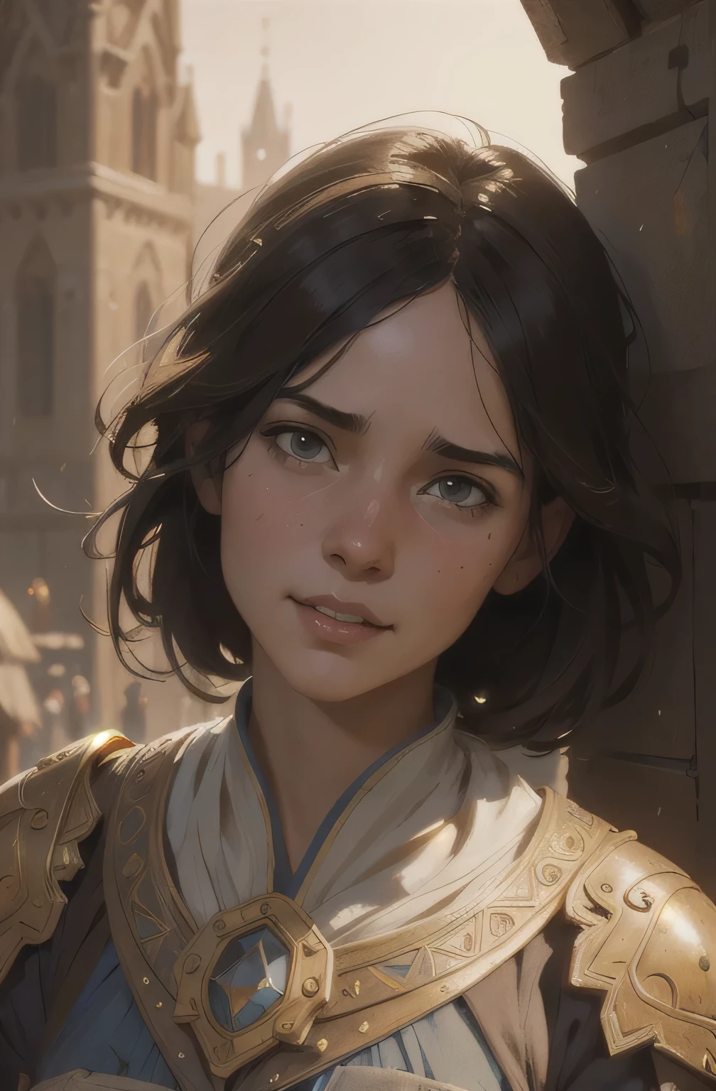 medieval girl, joyful, hope, close-up portrait, intricate, elegant, volumetric lighting, scenery, digital painting, highly detailed, artstation, sharp focus, illustration, concept art, ruan jia, steve mccurry