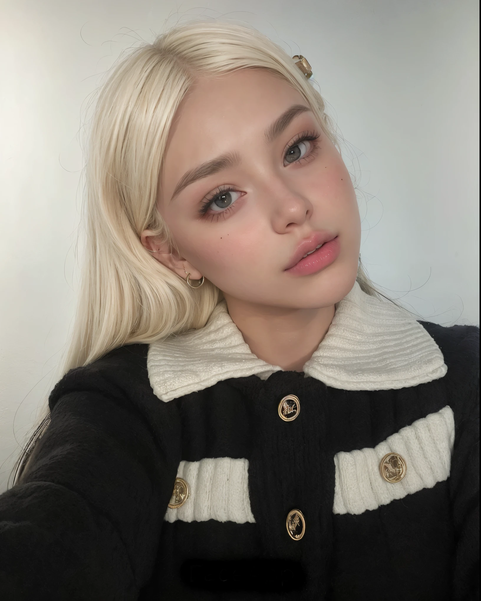 Blonde woman with long hair and a black sweater posing for a photo., Kailee Mandel, cl, ava max, cabello rubio y ojos grandes, retrato de kim petras, bella delfina, bella poarch, cara como ester exposito, su cabello es blanco, una chica con cabello rubio, chica perfecta de pelo blanco, chica con pelo blanco