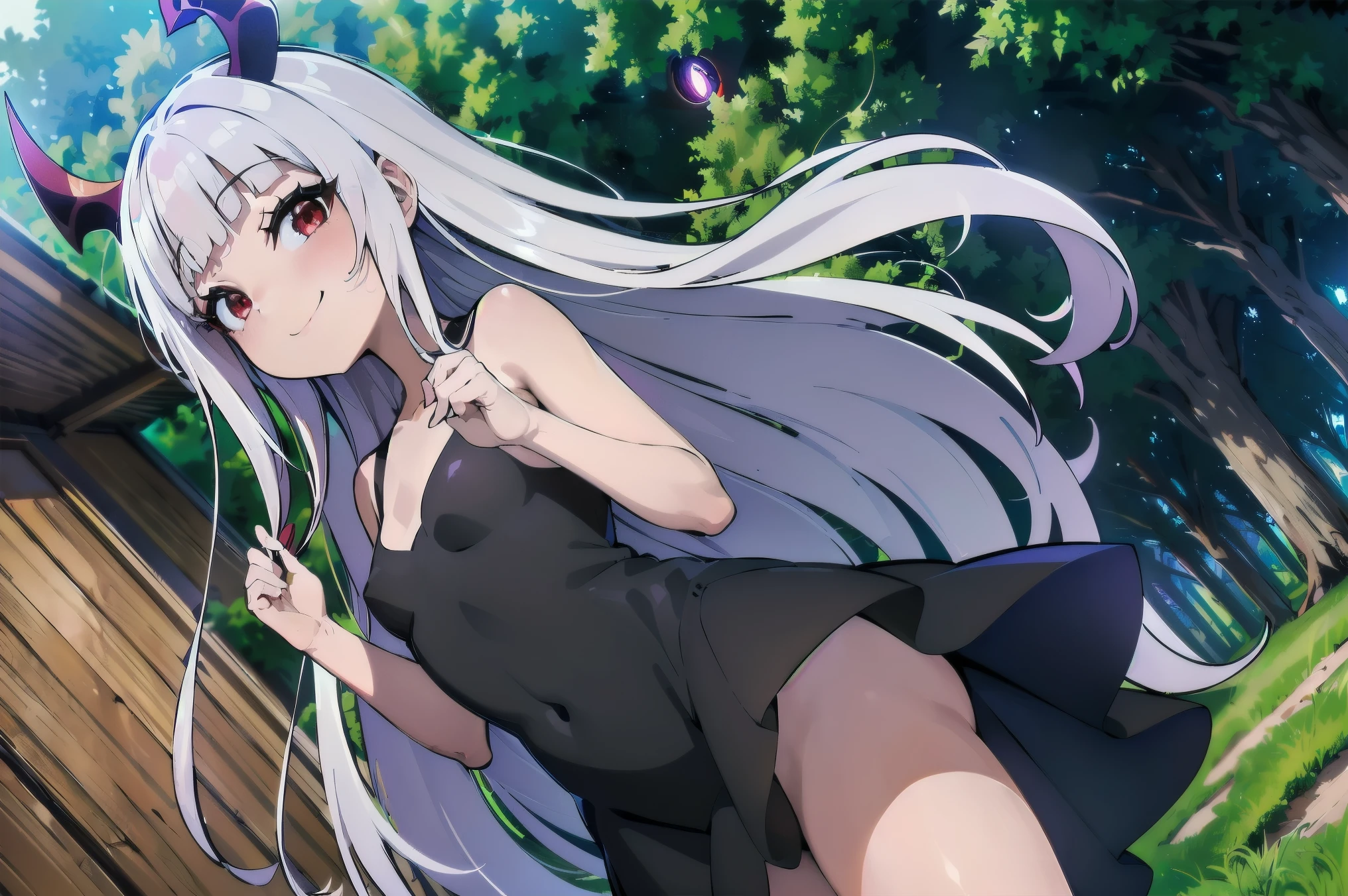Concept art, ((CG)), zoom in face, cinematic vision, bochechas super coradas, ((1girl aranha)), ta, ((((long White hair)))), ((horns)), (((red eyes))), ((((6 eyes)))), ((corpo de aranha)), (((blunt bangs))), sorriso lindo, ((cabelo emaranhado)), ((((smilling)))), desleixada, ((melhor qualidade)), (((black dress))), envergonhada, ((obra de arte)), (detalhado), foco no sorriso, ((corada)), rosto perfeito, ((style novel)), cores beautiful, ((((anime_collors)))), ((in wooden huts built in the forest)), (Solo)