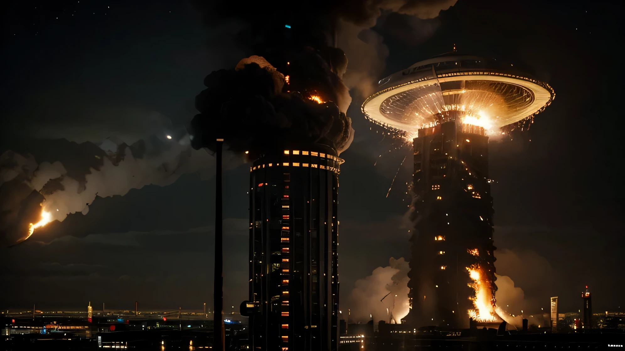 London Big Benn tower Burning because of an alien attack. "ultra-high resolution"
