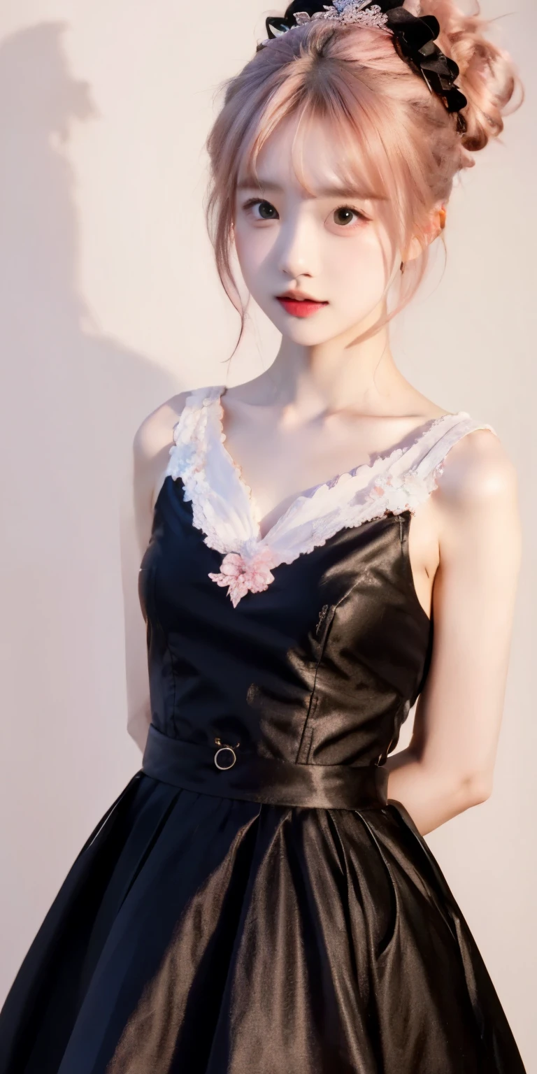 Super delicate and cute girl with pink hair and Lolita skirt. 8K ultra-high image quality, fine texture, pure white background.