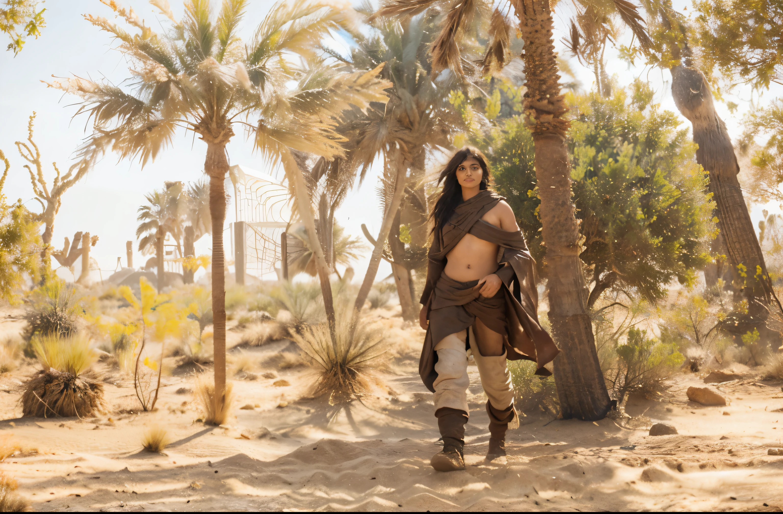 (Best quality, 8k, 32k, Masterpiece, UHD:1.2) , "Transform the image into a mesmerizing desert landscape reminiscent of the mystical realm of Sumeru from Genshin Impact.

Begin by depicting vast expanses of golden sands stretching as far as the eye can see, with towering sand dunes rising and falling like waves in an ocean. Render the dunes with intricate detail, capturing the rippling textures and shifting patterns created by the wind.

Incorporate elements of ancient ruins scattered throughout the desert, with weathered stone structures partially buried beneath the sands. Show crumbling pillars, broken archways, and eroded statues rising from the desert floor, hinting at the passage of time and the mysteries of the past.

Use dynamic lighting to evoke the harsh glare of the desert sun, casting long shadows across the landscape and illuminating the ruins with warm, golden hues. Show sunlight reflecting off the sands, creating a shimmering mirage effect in the distance.

Include subtle touches of vegetation such as hardy desert plants and scattered patches of scrub brush, adding contrast to the barren landscape and hinting at signs of life amidst the desolation.

Finally, imbue the scene with an air of ancient mysticism and intrigue, inviting viewers to explore the secrets hidden within the shifting sands of Sumeru."