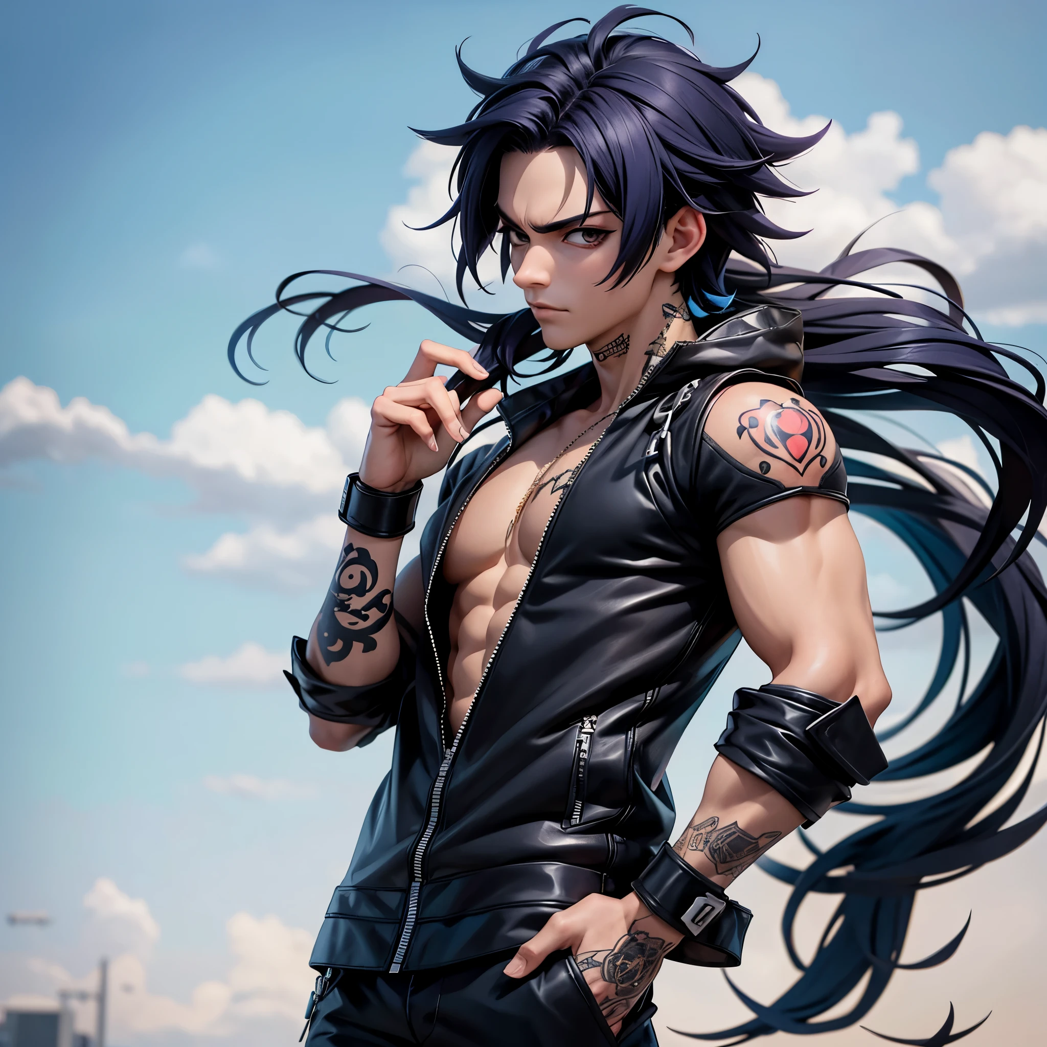 personagem parecido com o mikey do anime tokyo revengers, com tatuagens japonesas, estilo sinistro e olhar tenebroso