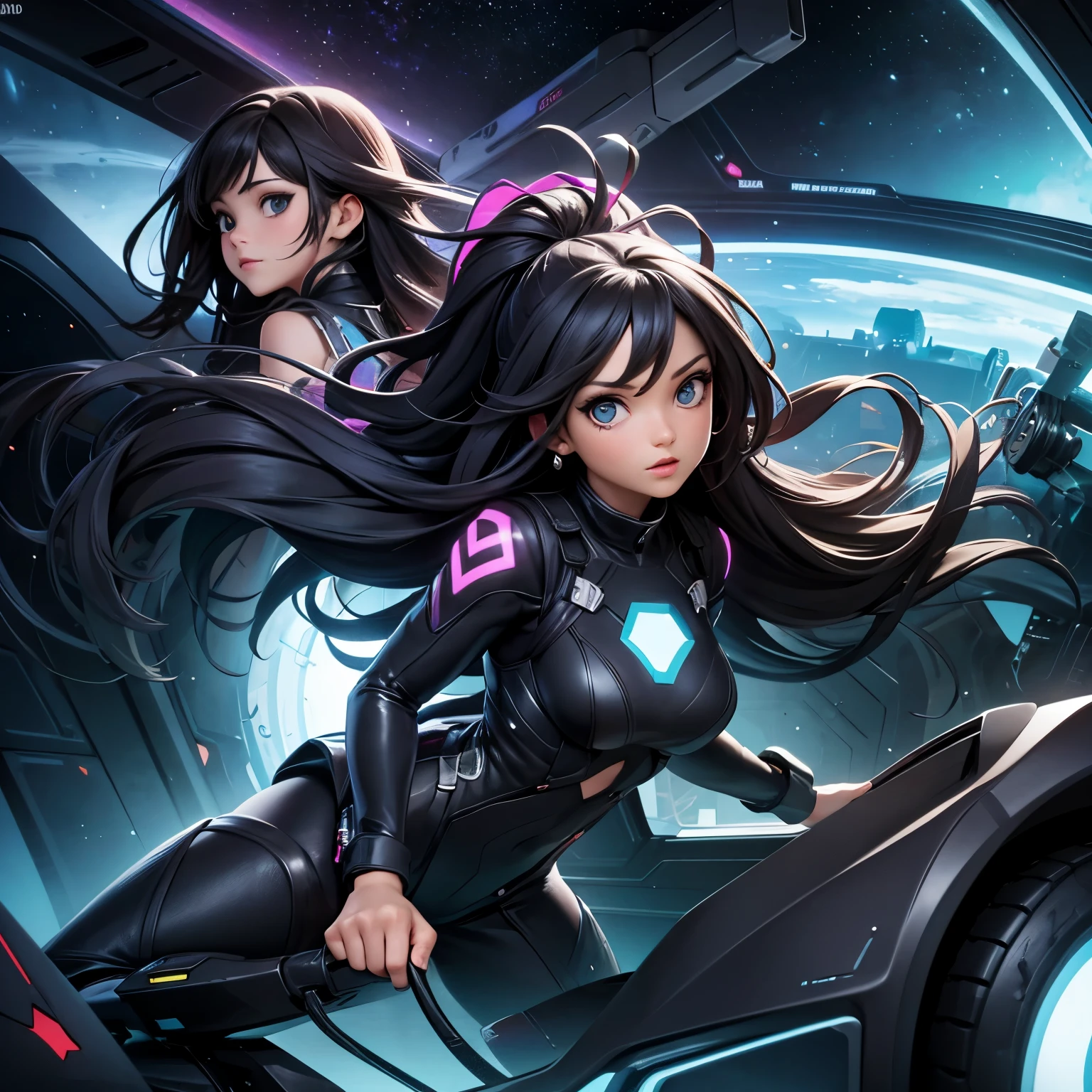mundo destruido por trevas, lagoa negra, black sky, with a beautiful girl inside a spaceship
