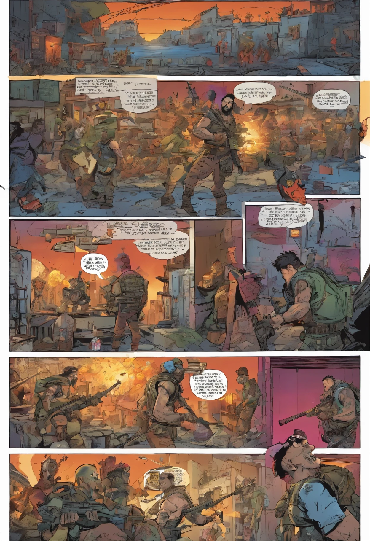 Character design, Mohawk punk rocker with tattoos, no shirt, camo pants, holding a bazooka that shoots cans of beer, Walking in a dungeon, dramatic lighting, torches on the walls, chains hanging from the ceiling, skeletons in the background.