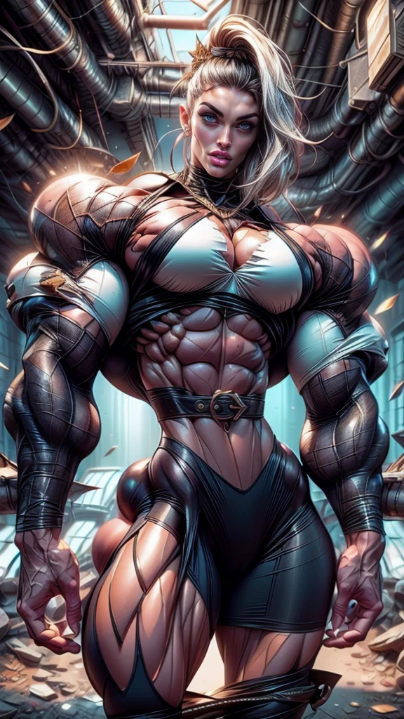 Cinematic, clear facial features and insanely detailed, it captures the essence of a muscular bodybuilder girl (Megan Fox) with very large breasts. The color grading is beautifully done, enhancing the overall cinematic feel. Unreal Engine brings her to life, her appearance even more mesmerizing. With the use of depth of field (DOF), every detail is focused and accentuated, drawing attention to her eyes and hair. The image resolution is at its peak, utilizing super-resolution technology to ensure every pixel is perfect. Cinematic lighting enhances her aura, while anti-aliasing techniques like FXAA and TXAA keep the edges smooth and clean. Adding realism to the muscular female bodybuilder, RTX technology enables ray tracing, it look as if it's actually there. Additionally, SSAO (Screen Space Ambient Occlusion) gives depth and realism to the scene, the girl's presence even more convincing. In the post-processing and post-production stages, tone mapping enhances the colors, creating a captivating visual experience. The integration of CGI (Computer-Generated Imagery) and VFX (Visual Effectrings out her muscular features in a seamless manner. SFX (Sound Effects) complement the visual artistry, immersing the viewer further into this fantastic world. The level of detail is awe-inspiring, with intricate elements meticulously crafted, the artwork hyper maximalist and hyper-realistic. Volumetric effects add depth and dimension, and the photorealism is unparalleled. The image is rendered in 8K resolution, ensuring super-detailed visuals. The volumetric lightning adds a touch of magic, highlighting her beauty and aura in an otherworldly way. High Dynamic Range (HDR) technology makes the colors pop, adding richness to the overall composition. Ultimately, this artwork presents an unreal, yet stunningly real portrayal of an incredibly beautiful girl. The sharp focus ensures that every feature is crisply defined, leaving the audience captivated by her presence.