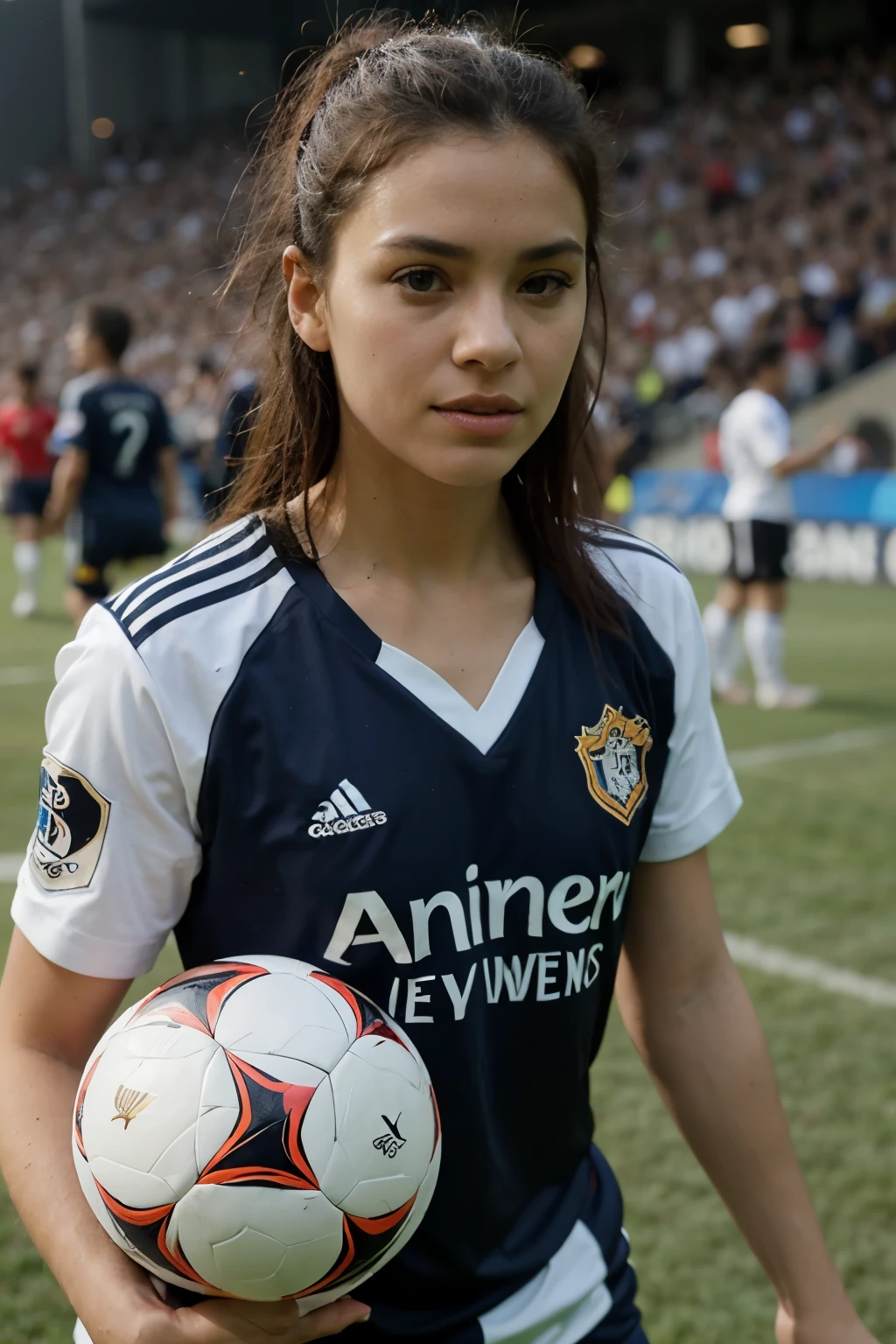 Una chica alta, piel blanca, ojos azules, cabello negro amarrado en una cola alta, con ropa de basquetbolisra. Anime