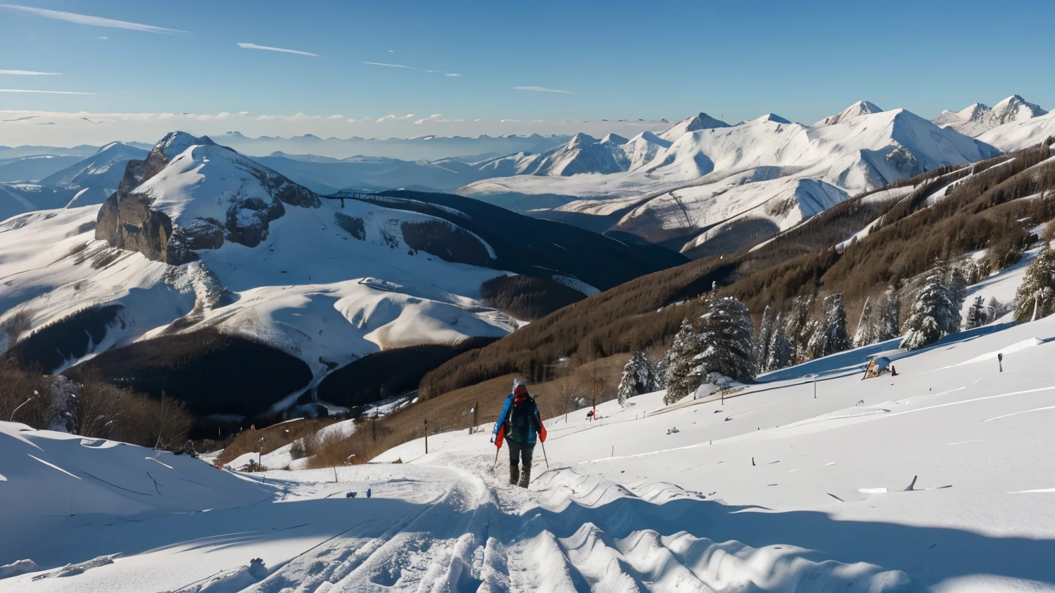 People are at the foot of the mountain covered in snow, olhando para cima e vendo o castelo bem imponente no alto da montanha