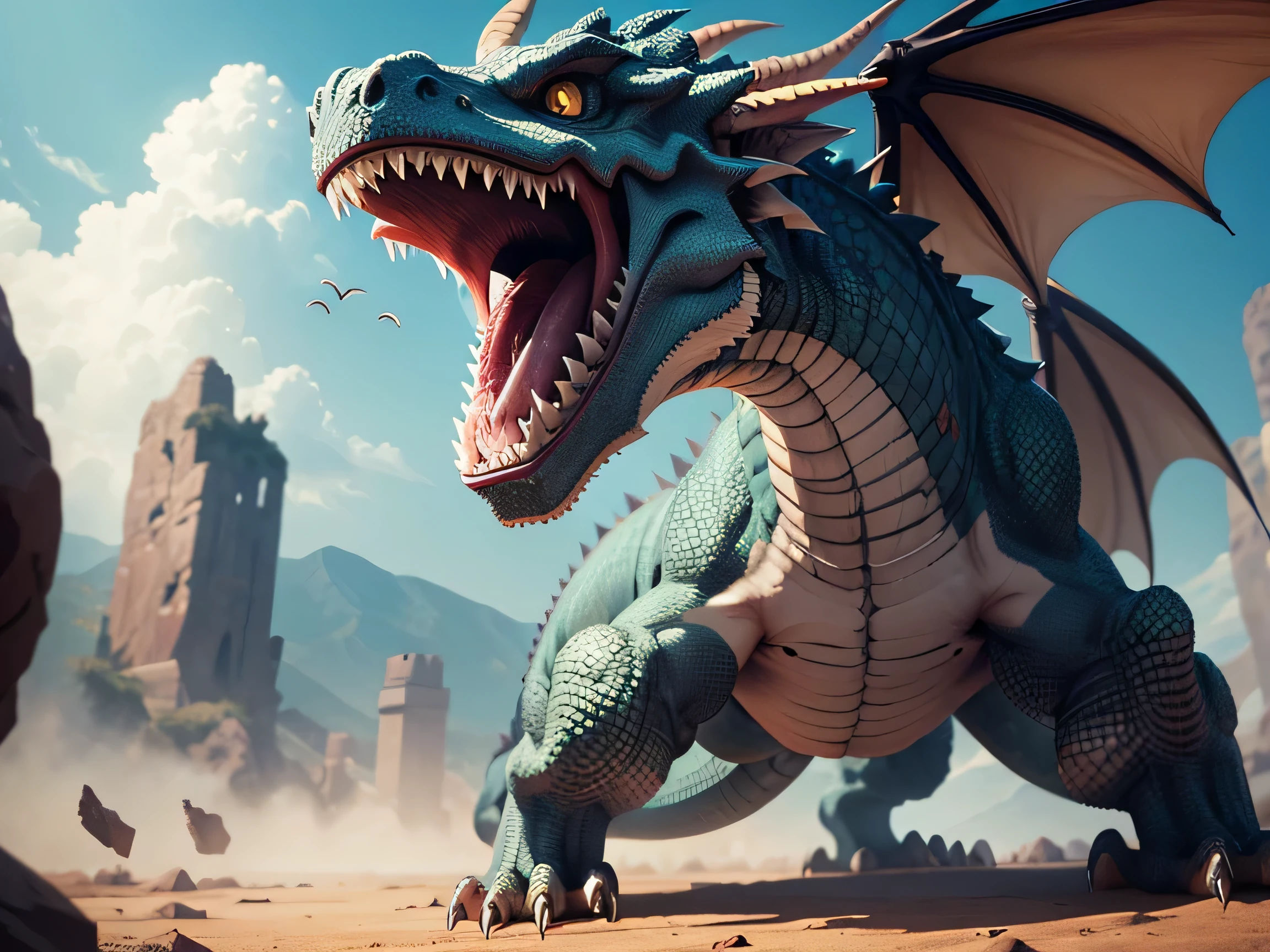 A ferocious dragon attacks、