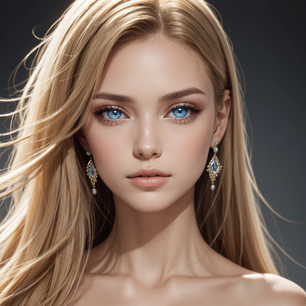 une fille super belle, Princesse royale, neat and elegant, fearless and dignified, jolie et mignonne, Intelligent et intelligent, attentionné et doux, beautiful and delicate, hyper detailed face, yeux ambrés forts et frappants, sparkling eyes, Ultra detailed eyes, Visage maigre, pale and shiny skin, cheveux blonds lisses et soyeux, simple but high quality accessories