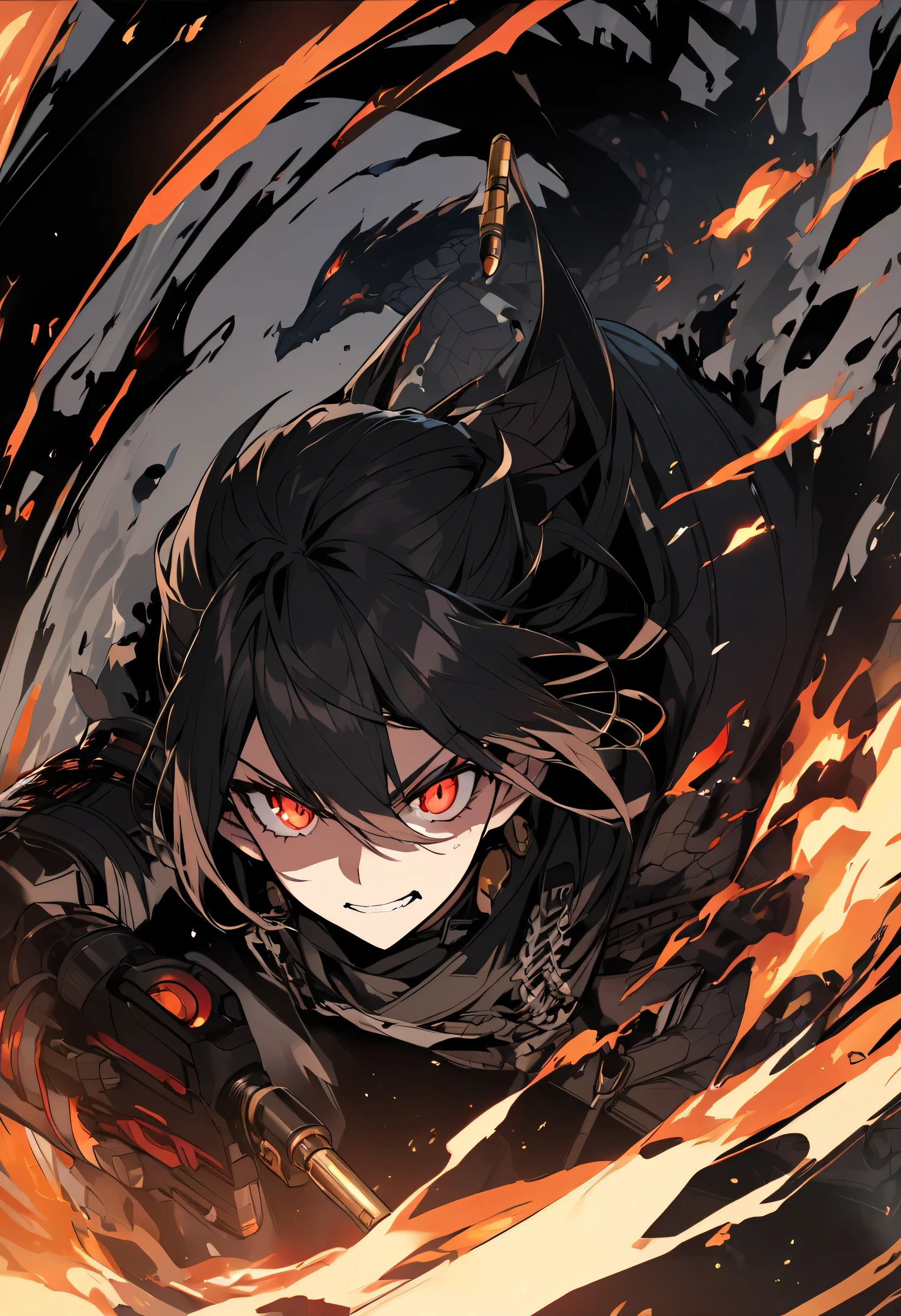 red eyes black dragon fires black flame bullets