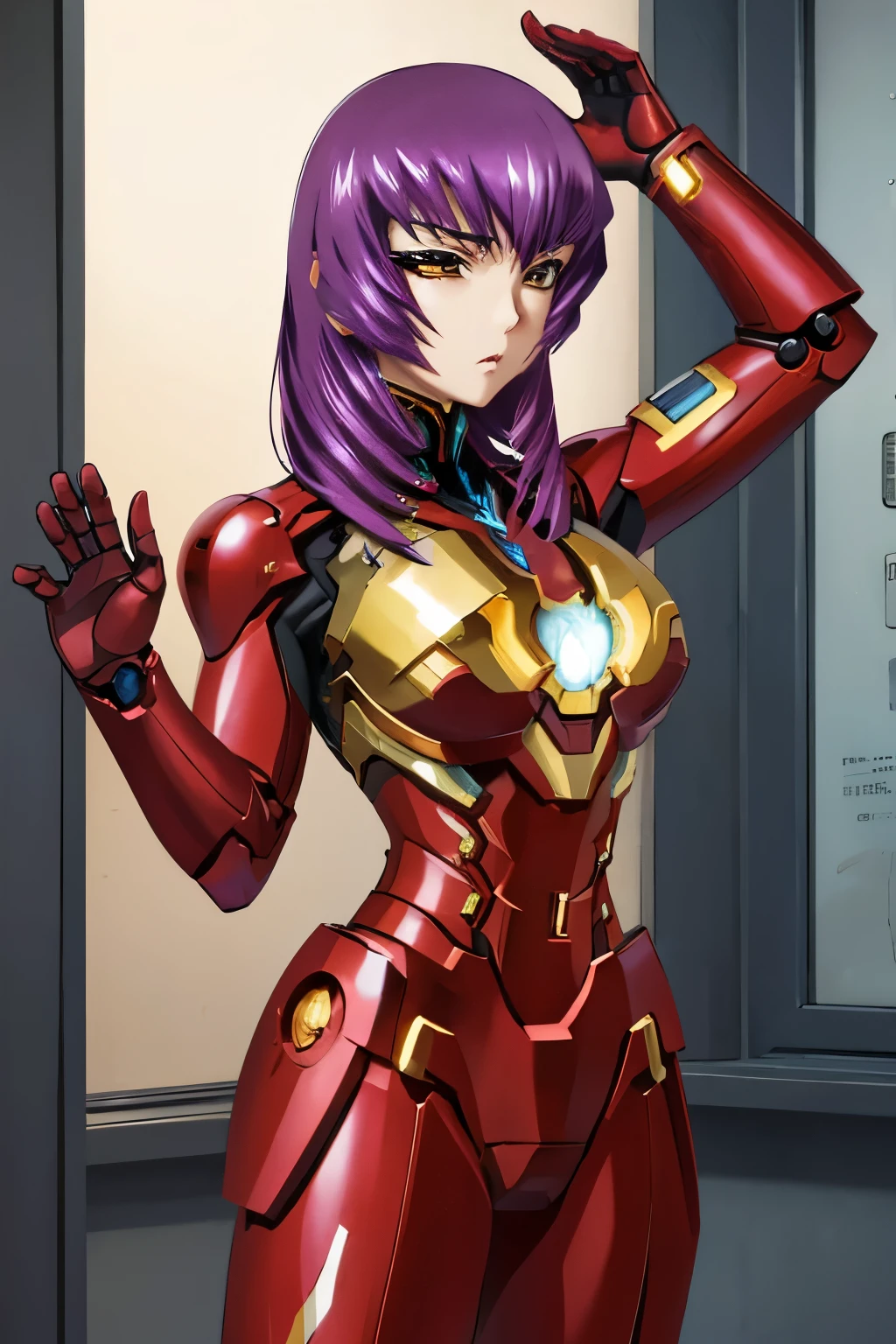 Kouzuki Yuuko, una mujer sexy y atractiva inspirada en Iron Man con un brillante robot de Iron Man. Se viste con sensualidad y confianza, interpretando perfectamente la fuerza y el carisma de Iron Man.