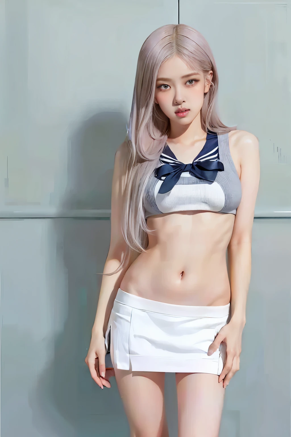(8K, top-quality, masterpiece:1.2), (reallistic, Photorealsitic:1.37), Super Detail, One girl,), (Highly detailed), (beautifully detailed eyes), (of the highest quality), (super detailed ), (masterpiece), (Detailed face),20yr old, ,1 girl, ((pink hair,long hair)), medium breasts, clothed, Perfect Lighting, BREAK, (elegant navy blue:1.3), (school swimsuit:1.5), (white piping:1.4), (sophisticated design:1.3), (square neckline:1.2), (small delicate ribbon:1.2), (high-cut legs:1.3), (seamless fit:1.2), (frilly details:1.1), (gold accessories:1.1), (subtle pearl earrings:1.1), (ankle strap heels:1.1), (indoor lighting:1.1), (studio background:1.2), BREAK, (sexy breasts pose:1.3), (pink hair:1.2), (long hair:1.2), (smile:1.3), (direct gaze:1.2), (upper body and thighs visible:1.3), (beach background:1.4), (blue sea and sky:1.2), (bright lighting:1.2)