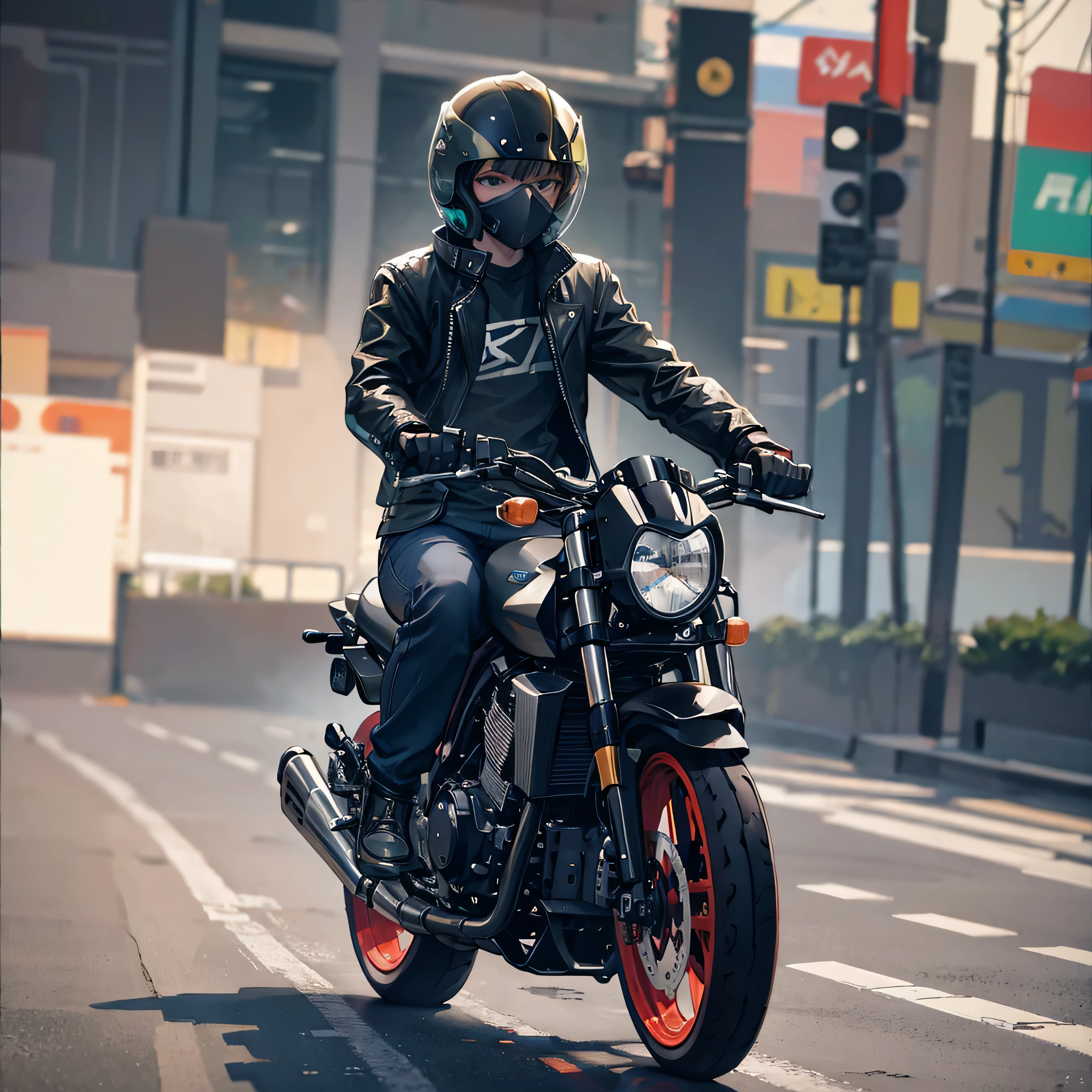 there is a man riding a motorcycle on a brick road, a picture inspired by Alex Petruk APe, tumblr, photorealism, biker, style of ade santora, motorbiker, touring, background blur, full protrait, frontshot, wheelie, screensaver, profile shot, shot with sony alpha, at racer track, hyper realistic, cool looking