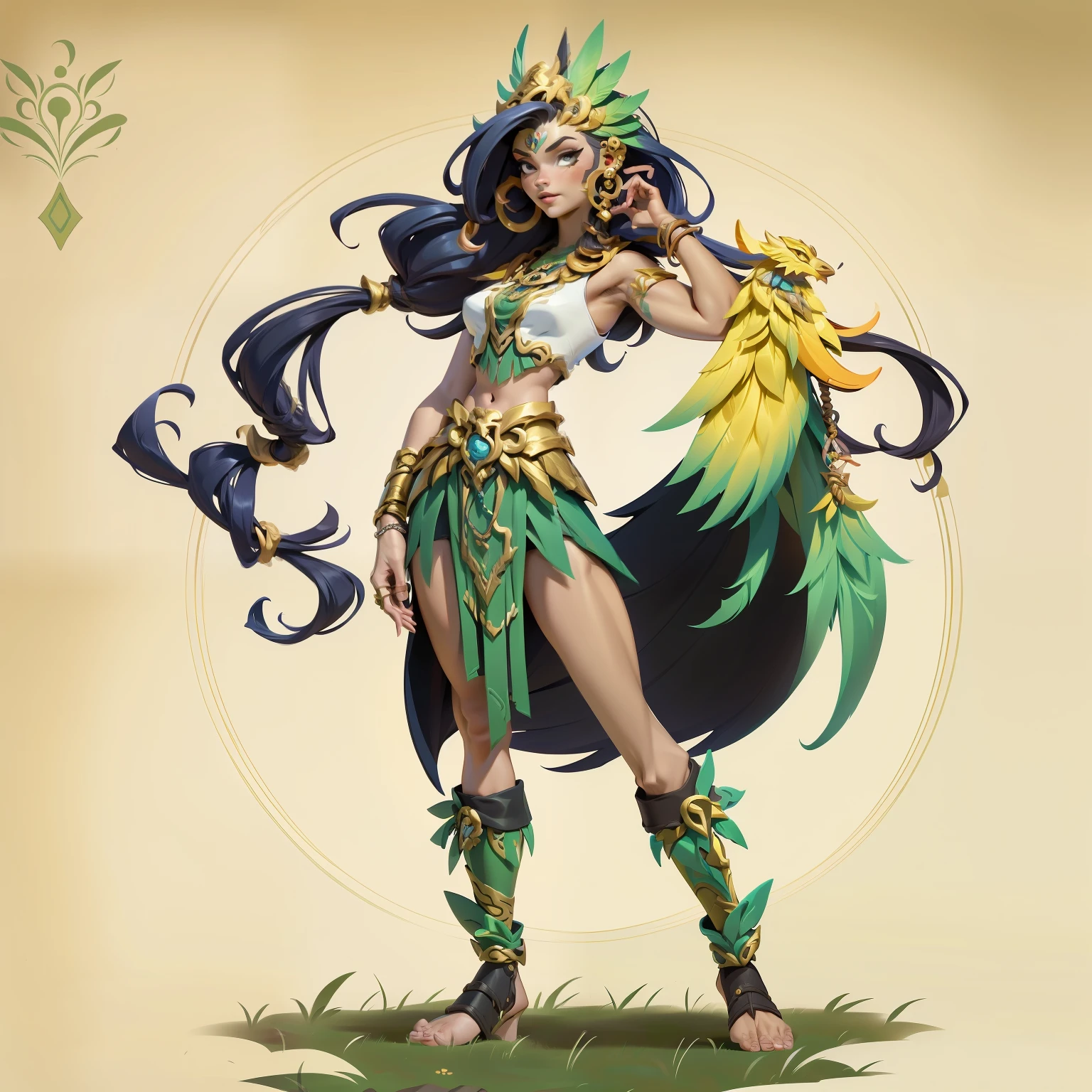 ((qualidade superior))、((tmasterpiece))、((foto de corpo inteiro de uma mulher))、((fundo muito simples))、(design de personagens do jogo)，Cartoons europeus e americanos，amazon warrior，traje original，Pelo de animal，caricaturas、Ornamentos de marfim、solo、postura de luta，Arte conceitual do jogo Riot