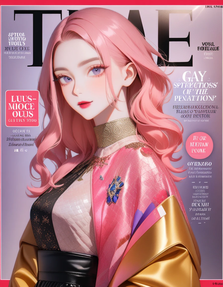 1girl, Magazine Cover, aesthetic, time magazine, masterpiece, best quality, very aesthetic, absurdres, (a girl with) vibrant colorful hair, striking pose, stylish clothes, confident smile, dynamic background, (high fashion),(studio lighting), (best quality,4k,highres), (portrait), (best quality,4k,8k,highres,masterpiece:1.2),ultra-detailed, glossy finish, vibrant colors, captivating design, professional models, iconic logo, striking typography, dynamic layout, eye-catching headlines, fashion-forward, cutting-edge style, innovative concepts, influential personalities, trendsetting fashion, in-depth articles, thought-provoking content, modern lifestyle, cultural impact, timeless appeal, stylish accessories, glamorous photo shoots, international appeal, diverse perspectives, high-fashion editorials, exclusive interviews, top-notch journalism, exquisite craftsmanship, visual storytelling, captivating cover story, captivating imagery, iconic fashion brands, avant-garde makeup, luxurious fabrics, elegant patterns, high-quality printing, sophisticated layout, trend forecasting, inspiring visuals, stunning art direction, must-read issue.