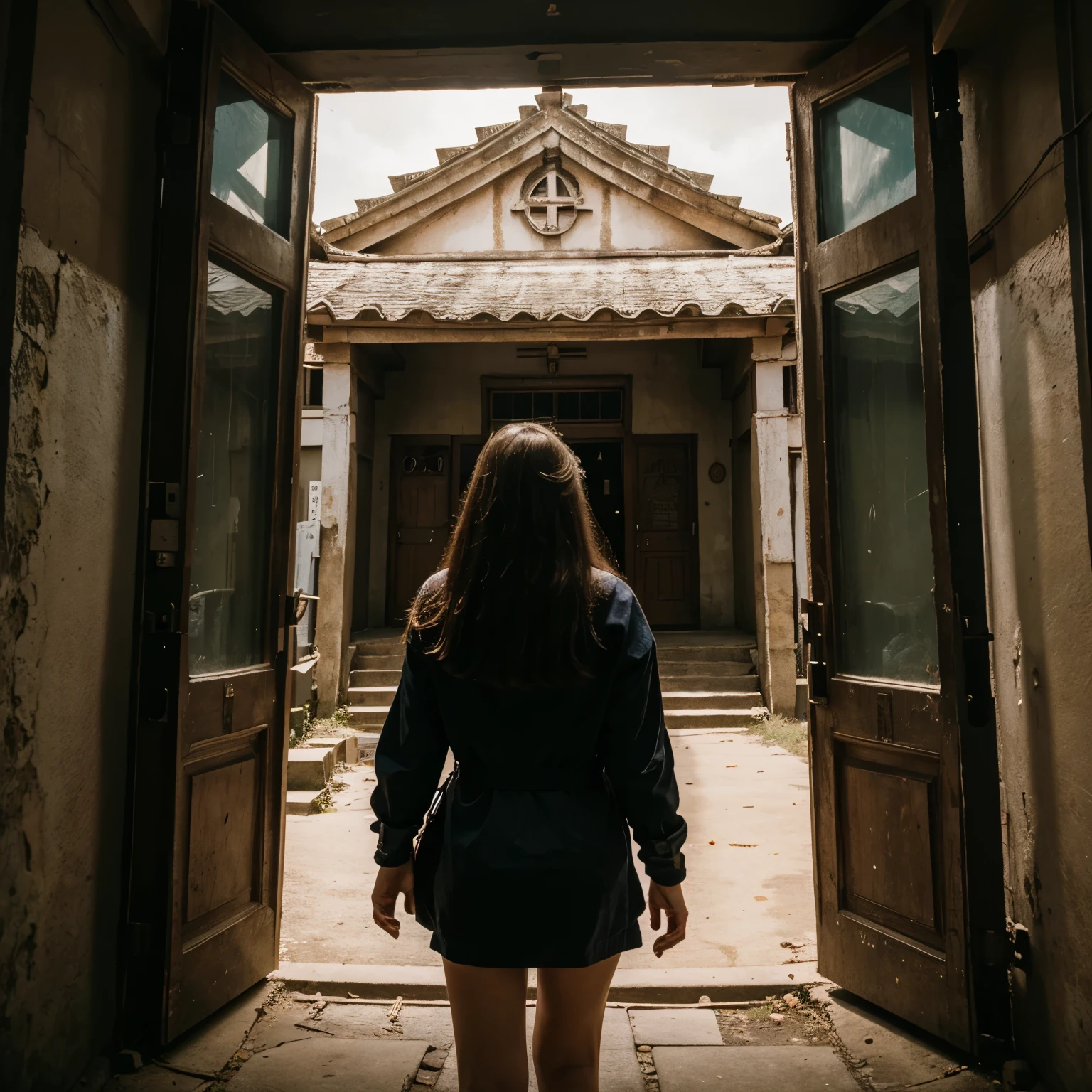 A girl going to heaven in the left side hell watching 