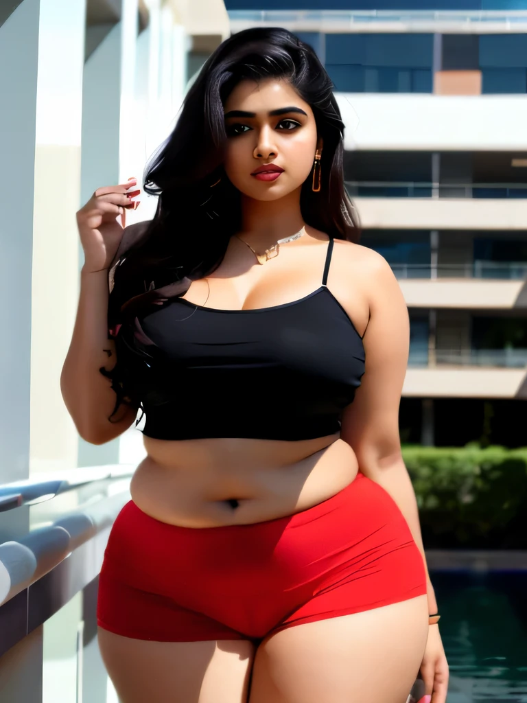 ((beautiful)+(attractive:0.9)+(:0.9)) Pakistani 18years old Sadaf-Mishra, 175cm tall, semi curvy, 3/4 body shot, ((nerd:0.8)+(lovely)+(clean skin)) with hazel eyes and red lips. Medium dark Burnett hair, ((intense eyes)), huge size breast, thick legs, round chubby face, wearing crop top and miniskirt.