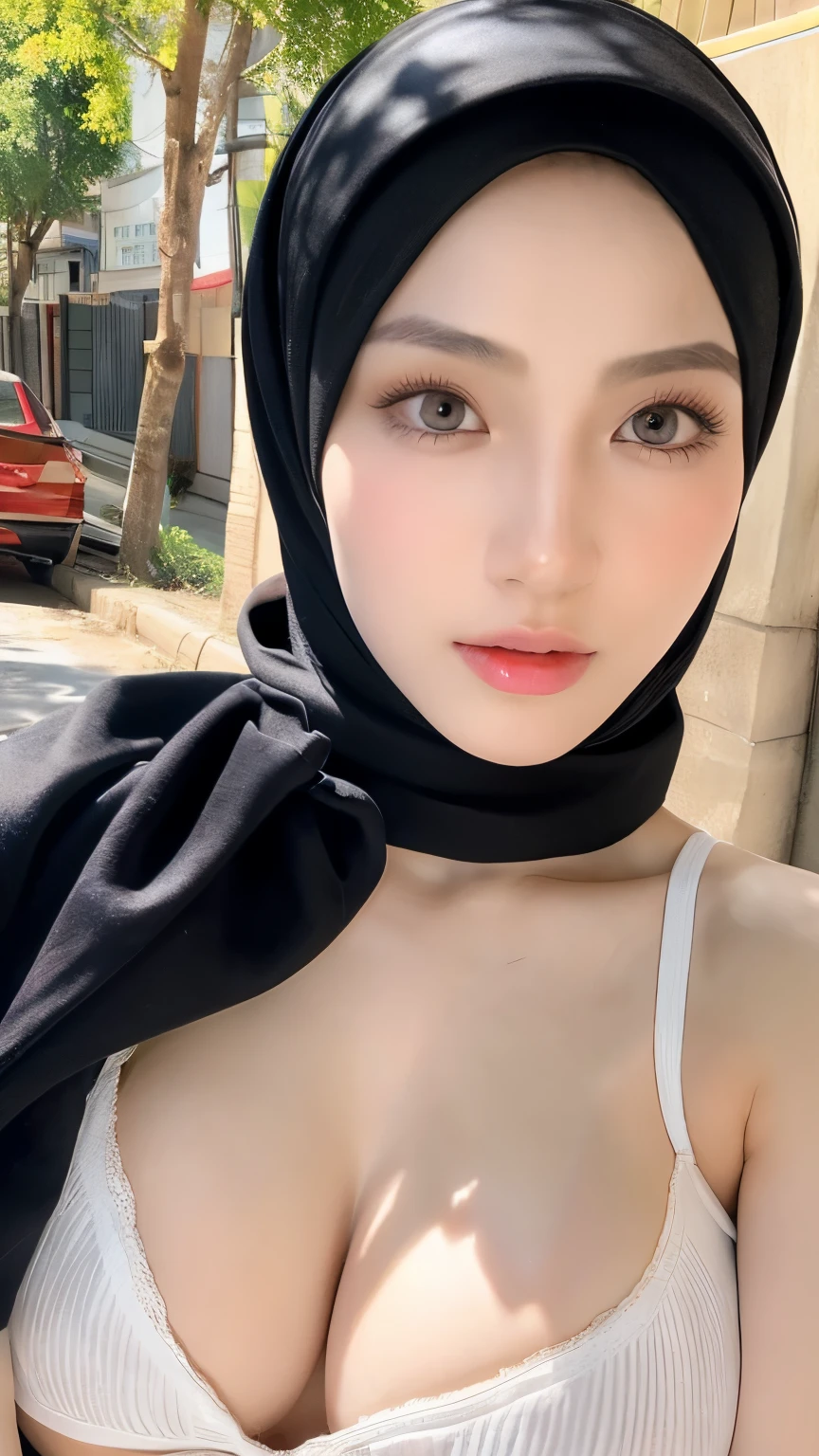 1 girl, beautiful girl, 14 years old, teen girl, young, wearing hijab, hijab, wearing scarf, scarf, ((Big breasts :1.2)), large breasts, big breasts, big boobs, huge , slim, sexy, half body, selfie, ((outdoor: 1.3, City Street: 1.2)), ((Best quality, 8k, Masterpiece: 1.3)), pretty woman, 1 girl, (firm abs, slender figure: 1.1), ultra-detailed face, detailed lips, Highly Detailed Face and Skin Texture, detailed eyes, double eyelid, sharp focus: 1.2, Beautiful Women with Perfect Figure: 1.4, Slim abs: 1.1, Ultra-fine face, Fine eyes, ((Big breasts :1.2)), realistic, high resolution: 1.3, Super thin face and eyes, 1 girl, beautiful girl, 14 years old, teen girl, young, wearing hijab, hijab, wearing scarf, scarf, ((Big breasts :1.2)), large breasts, big breasts, big , huge , slim, sexy, half body, selfie, ((outdoor: 1.3, City Street: 1.2)), ((Best quality, 8k, Masterpiece: 1.3)), pretty woman, 1 girl, (firm abs, slender figure: 1.1), ultra-detailed face, detailed lips, Highly Detailed Face and Skin Texture, detailed eyes, double eyelid, sharp focus: 1.2, Beautiful Women with Perfect Figure: 1.4, Slim abs: 1.1, Ultra-fine face, Fine eyes, ((Big breasts :1.2)), realistic, high resolution: 1.3, Super thin face and eyes, 