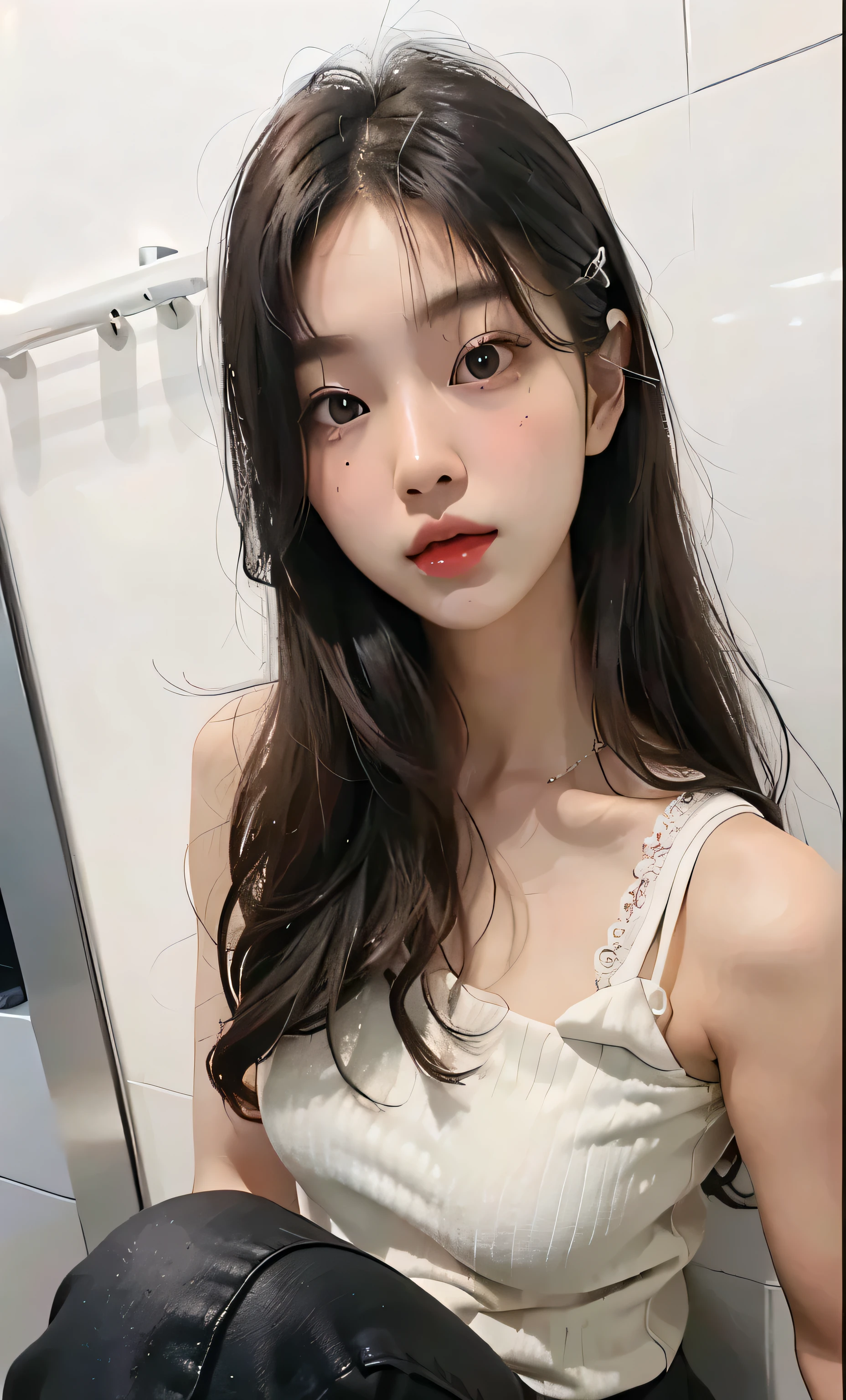 arafed asian woman sitting on a toilet in a bathroom, jaeyeon nam, gorgeous young korean woman, young adorable korean face, 2 4 year old female model, heonhwa choe, jinyoung shin, korean girl, young cute wan asian face, 2 7 years old, beautiful young korean woman, 19-year-old girl, wan adorable korean face