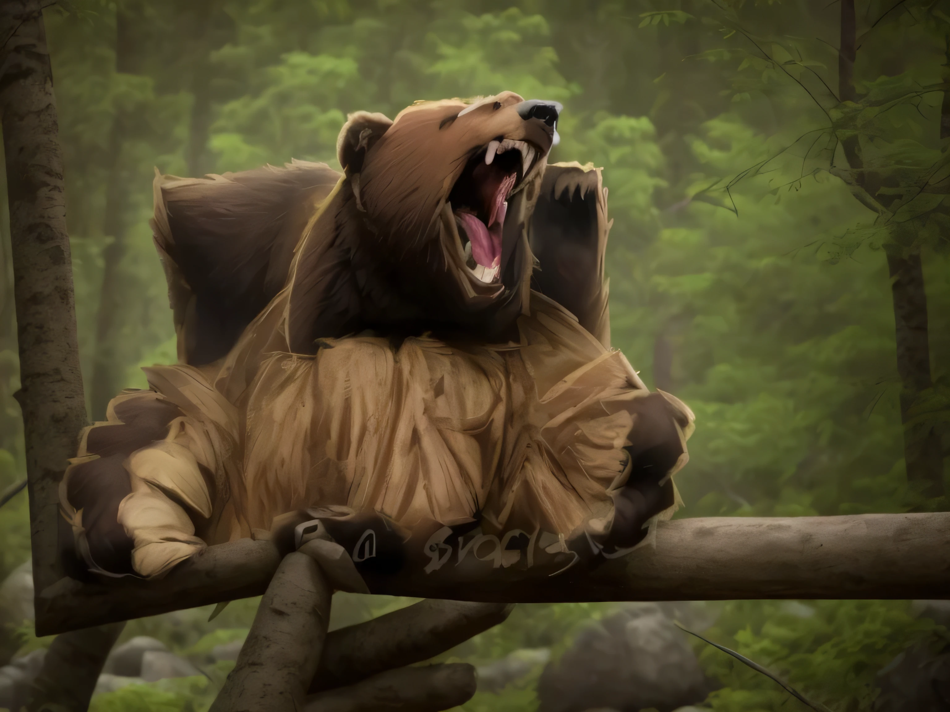 um urso, peludo e grande,marrom, Forte e poderoso,feroz,garras afiadas,selvagem, standing on a rocky cliff,rugindo alto,sozinho, cercado por densas florestas,olhos ferozes, pelo Grosso, majestic presence, rosnado profundo, rei da natureza, in the selvagemerness, fearless hunter, Dominant force, Formidable strength, beleza indomada, governante da floresta. (Melhor qualidade,4K,8k,high resolution,obra de arte:1.2),ultra-detalhado,(realista,photorealista,photo-realista:1.37)