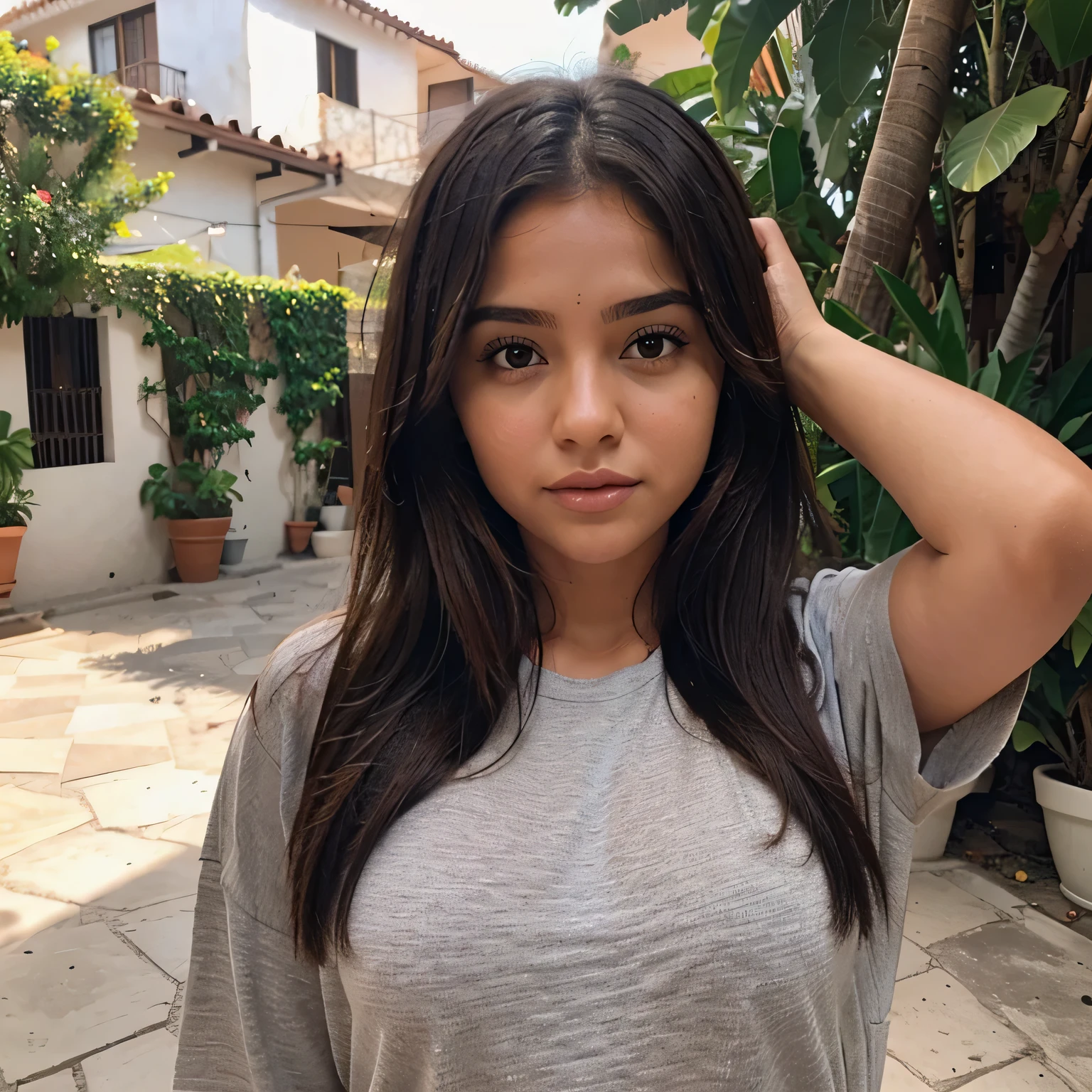Uma morena gordinha de cabelos pequenos