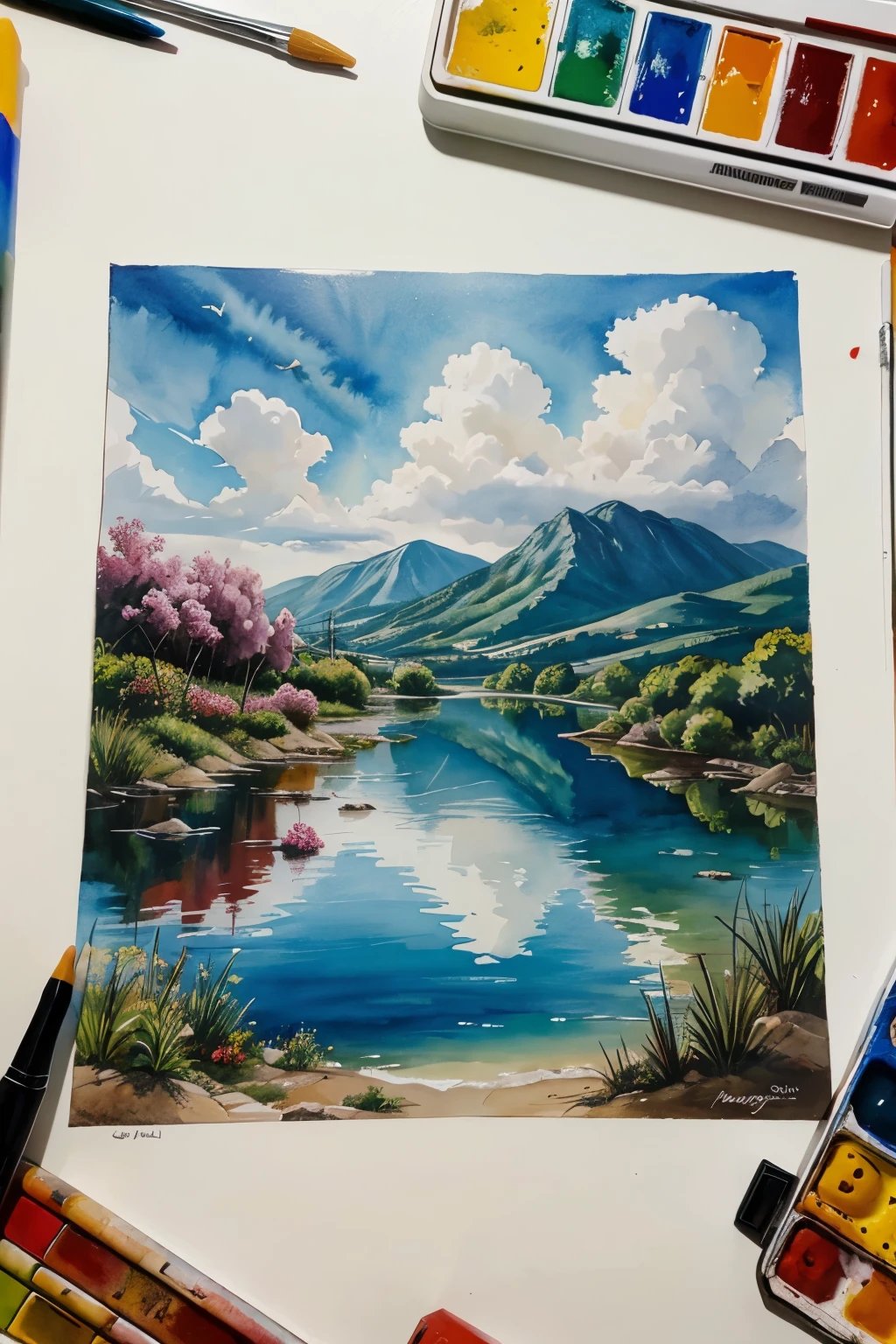 pintura aquarela de paisagem