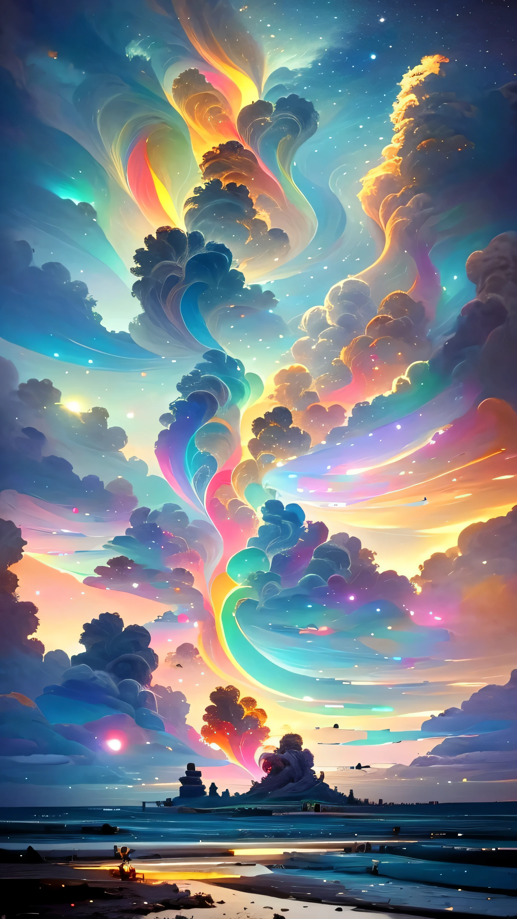 Dream sea,Colorful auspicious clouds,Photographic works,High detail,lightand shade contrast,hyper HD,tmasterpiece,winning artwork,Best quality at best,A high resolution,16k