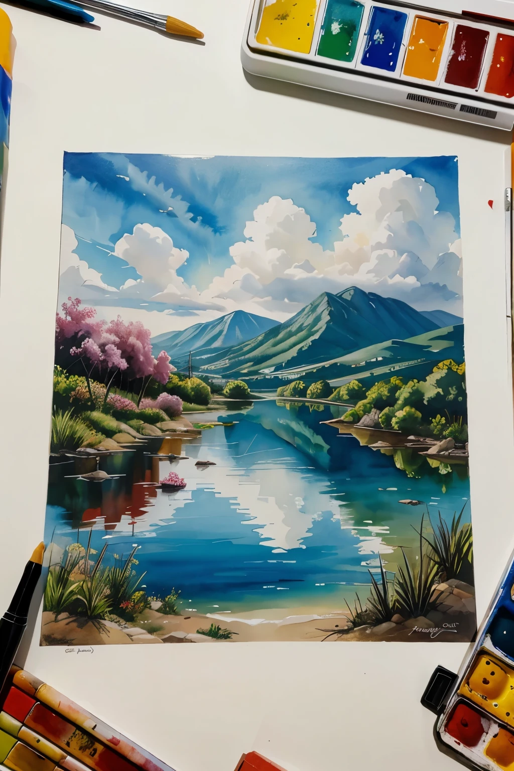 pintura aquarela de paisagem